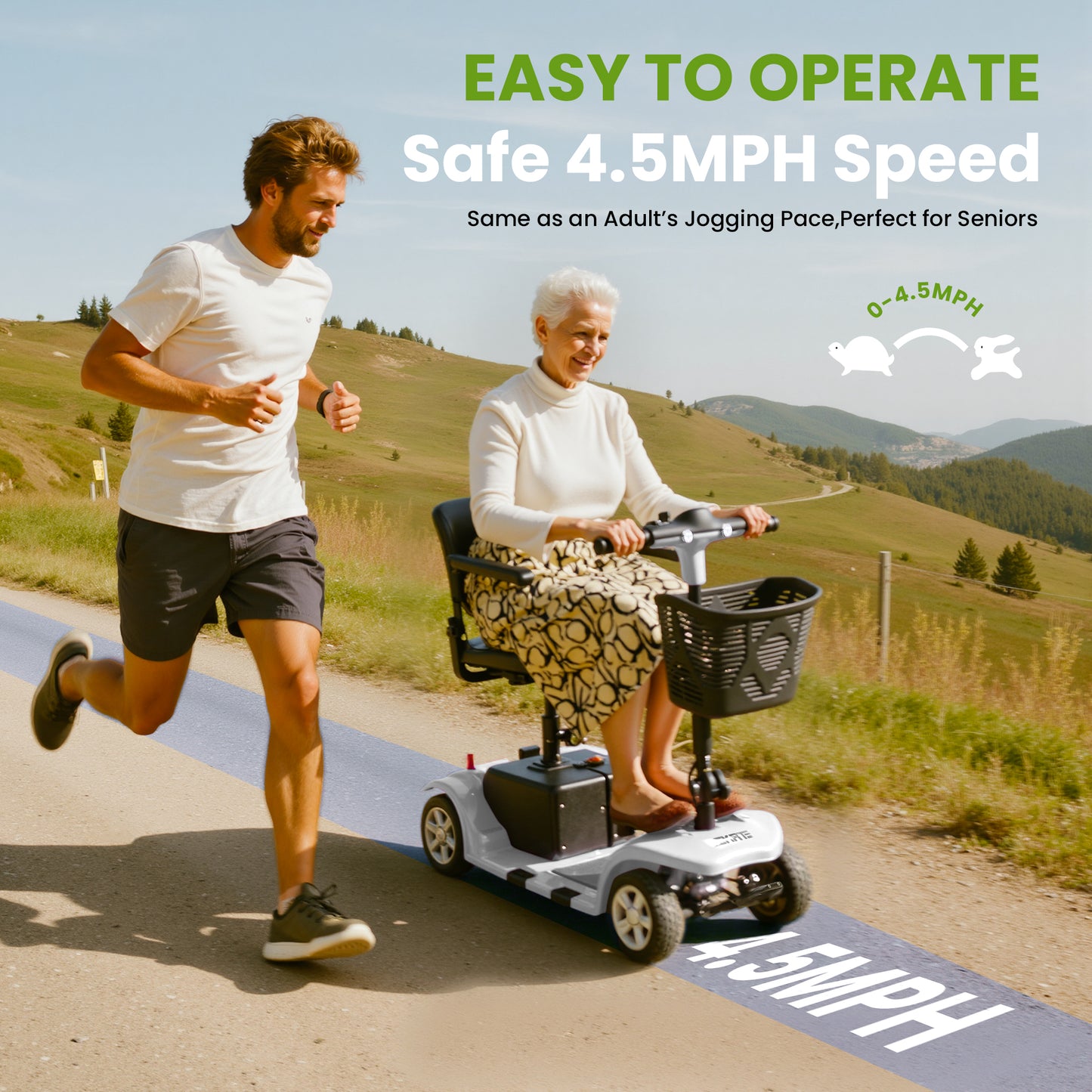 Mosta Adult, Senior Mobility Scooter,4-wheel Electric Rechargeable Travel Device with LED Headlight and Basket, Including Charger,