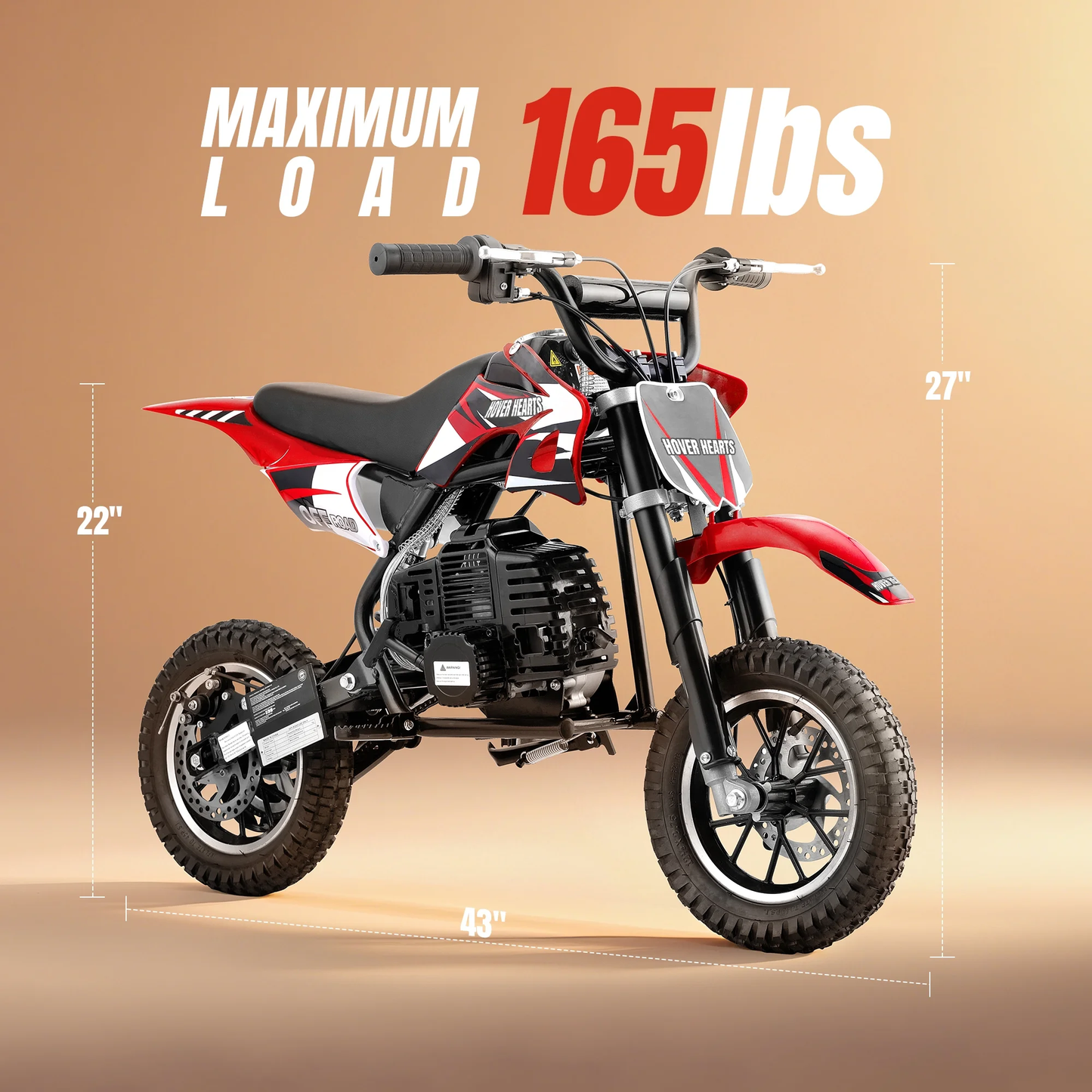 QEASET  Mini gas dirt bicycles, 49 CC 2-Stroke Gas Bik with Off-Rode Tire, Suspensions, Disc Brakes, Max Load 160Lbs, Up to 20Mph, Red