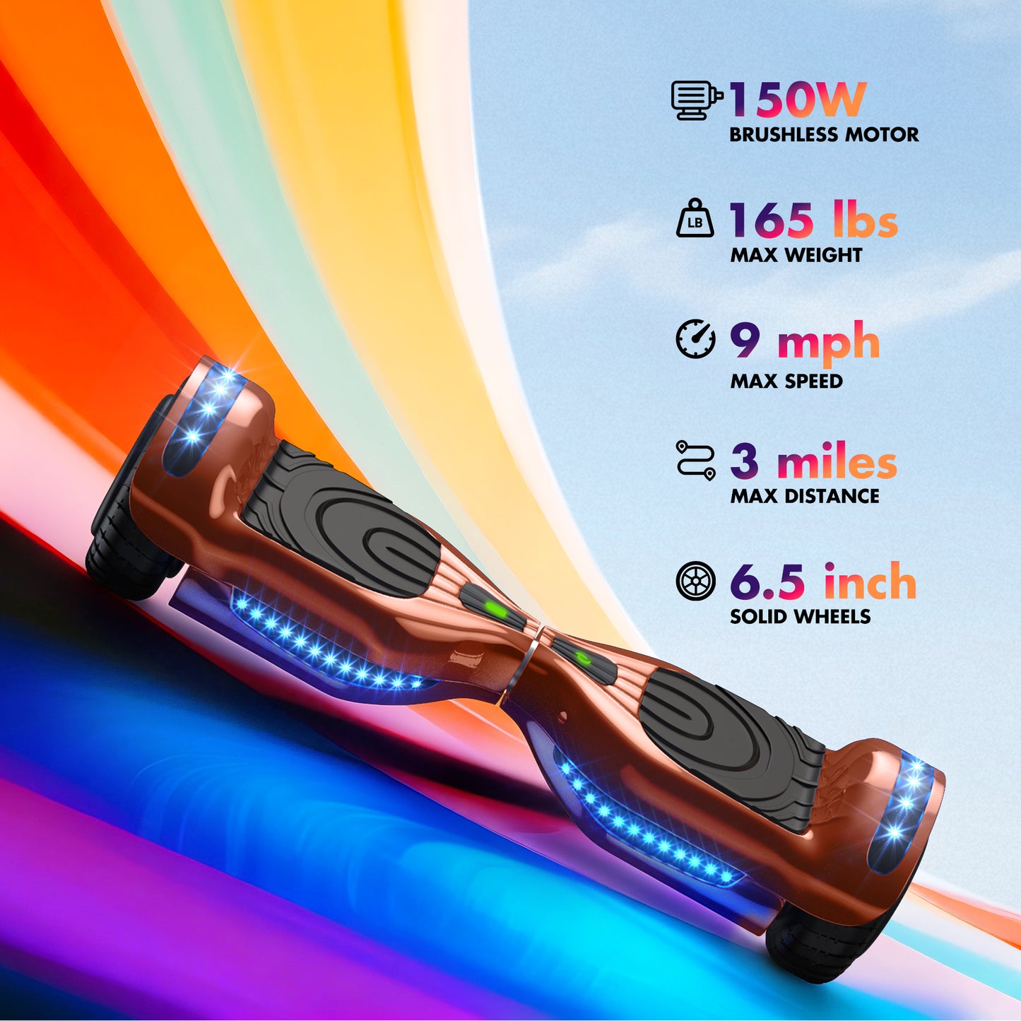 MOSTA All Terrain Self-Balance Scoote ,Electric Scooter Board for Kids & Adults with Bluetooth and Led Lights,6.5 inch,165 lbs capacity Perfect Gift