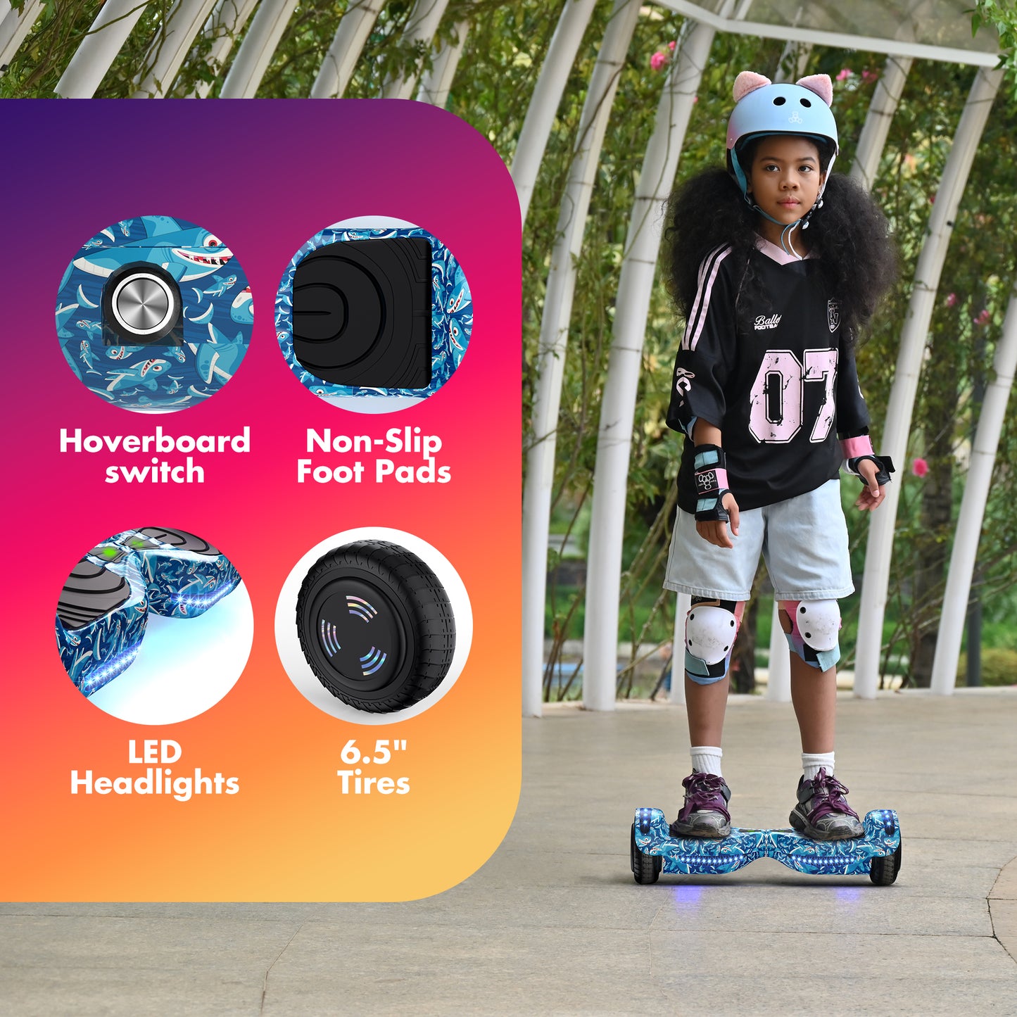 MOSTA All Terrain Self-Balance Scoote ,Electric Scooter Board for Kids & Adults with Bluetooth and Led Lights,6.5 inch,165 lbs capacity Perfect Gift
