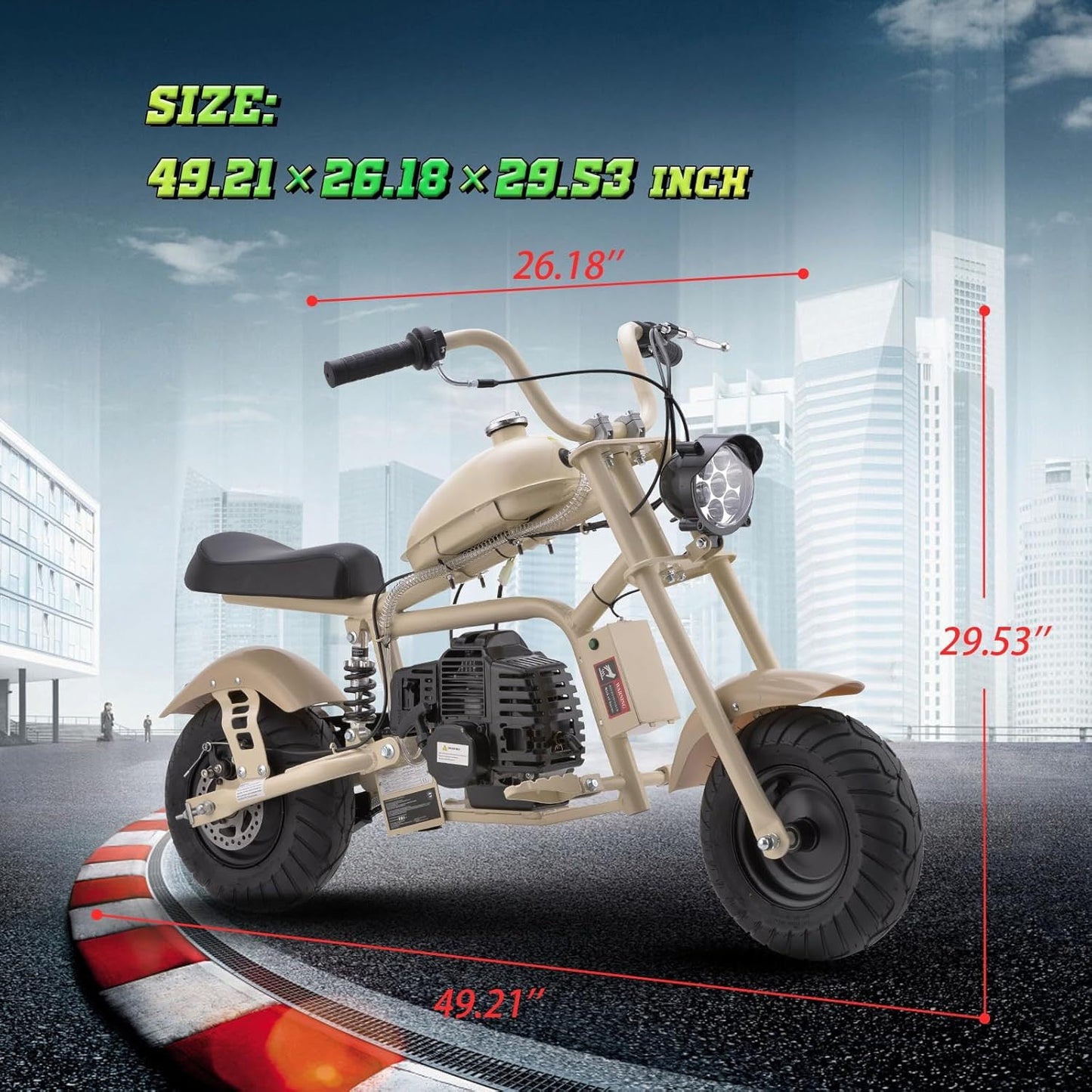 QEASET 49CC 2-Stroke Mini Bike,Gas Powered Dirt Bike,Off-Road Trail, with Big Headlight,Holiday Gifts