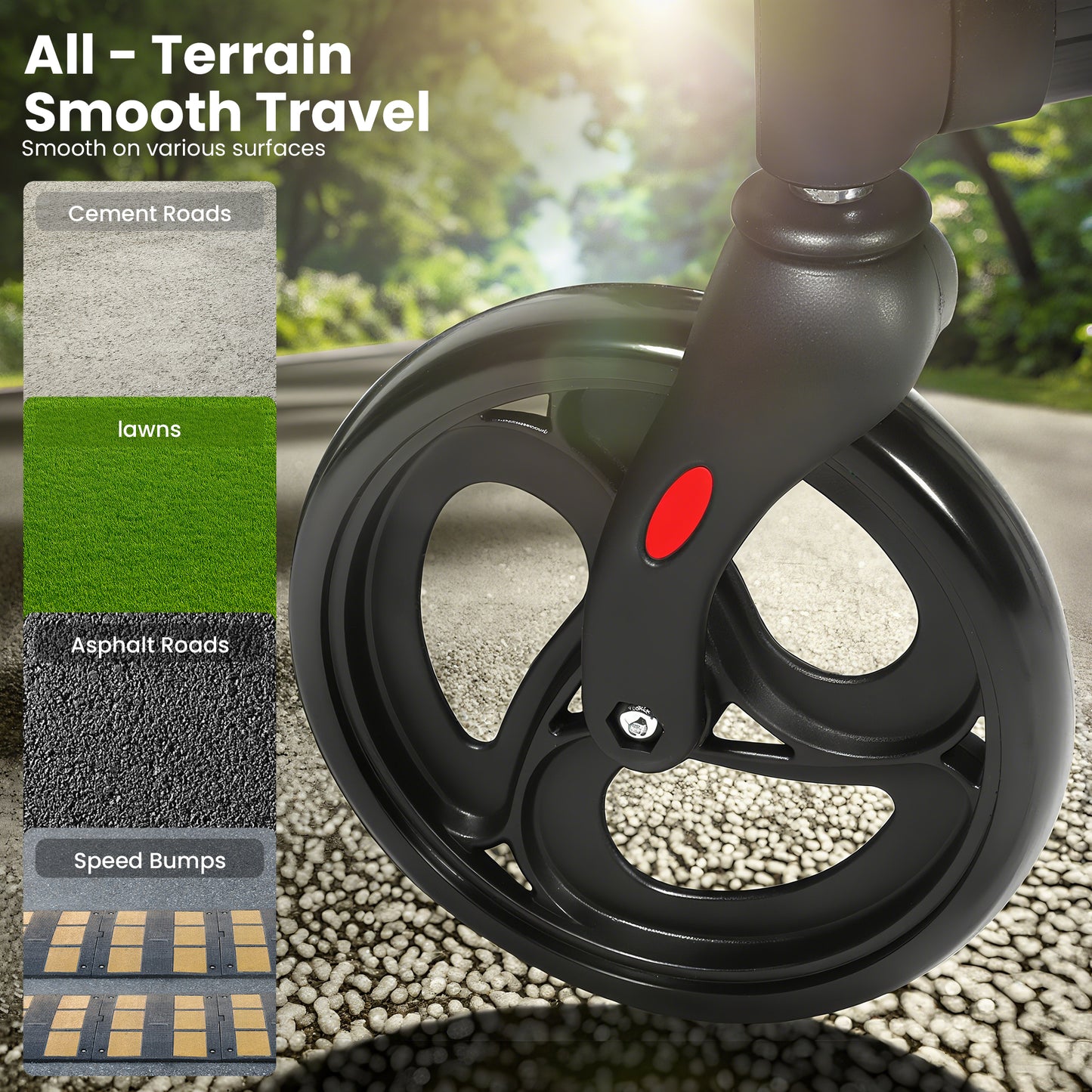 MOSTA All Terrain Upright Walker with Flat-Free Solid Rubber Tires - Outdoor Stand Up Walker for Seniors - Tall Standing Rollator with Seat