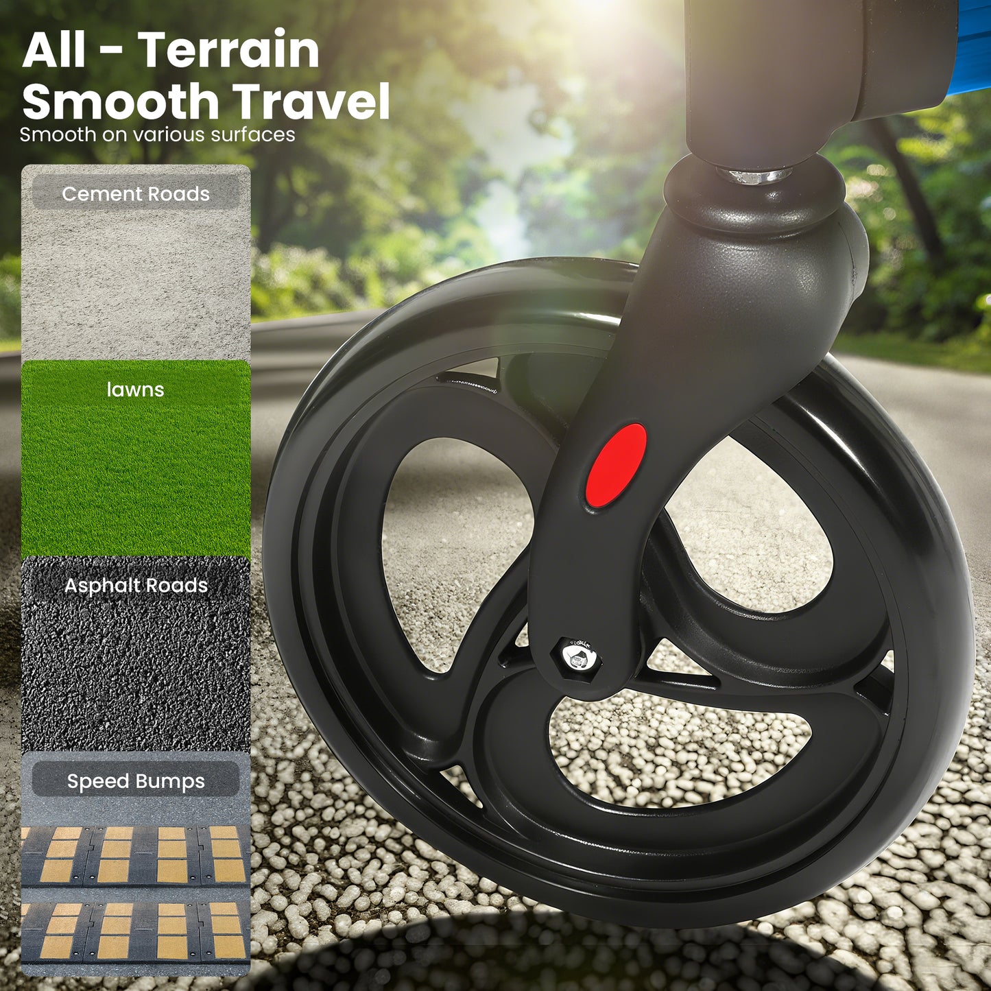 MOSTA All Terrain Upright Walker with Flat-Free Solid Rubber Tires - Outdoor Stand Up Walker for Seniors - Tall Standing Rollator with Seat