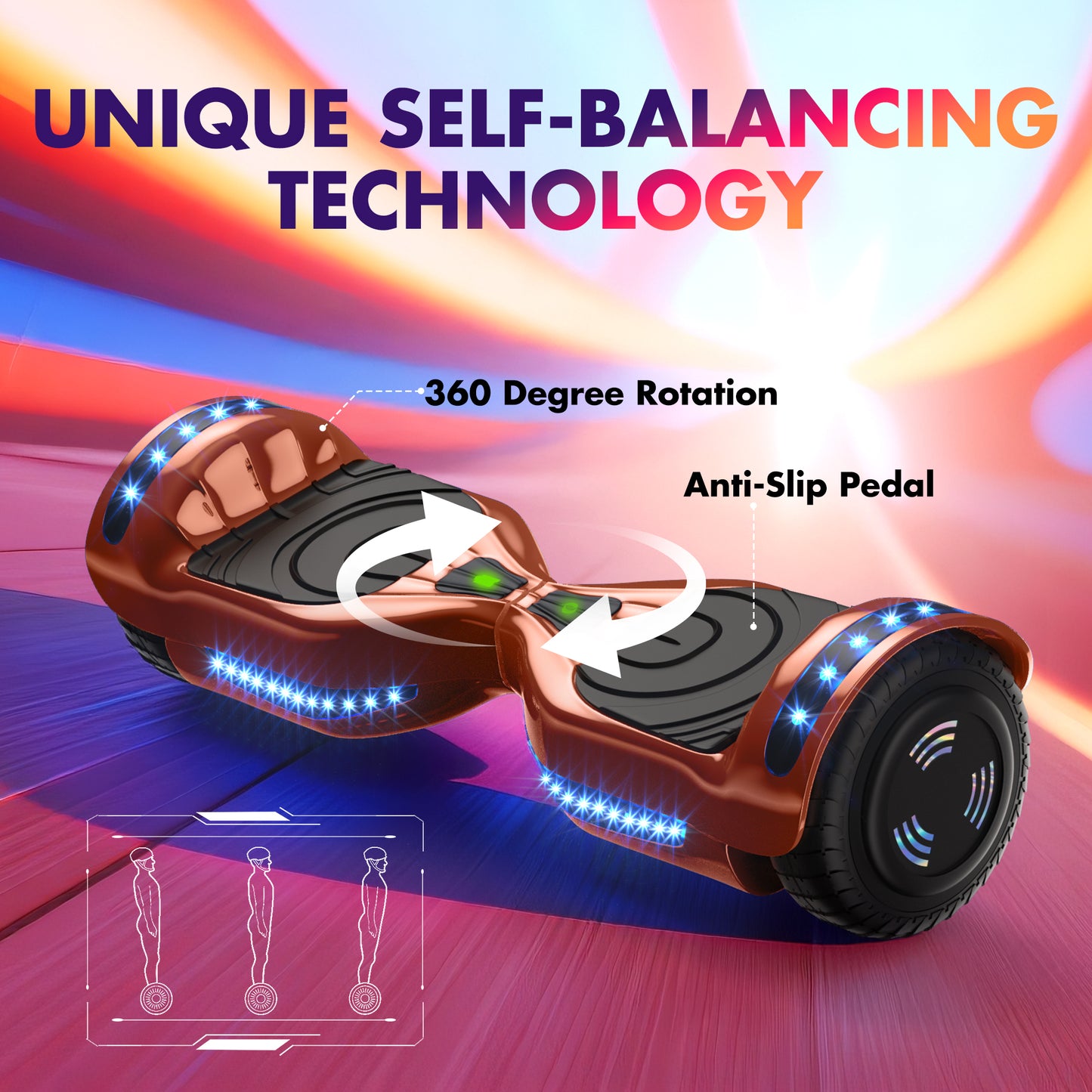 MOSTA All Terrain Self-Balance Scoote ,Electric Scooter Board for Kids & Adults with Bluetooth and Led Lights,6.5 inch,165 lbs capacity Perfect Gift
