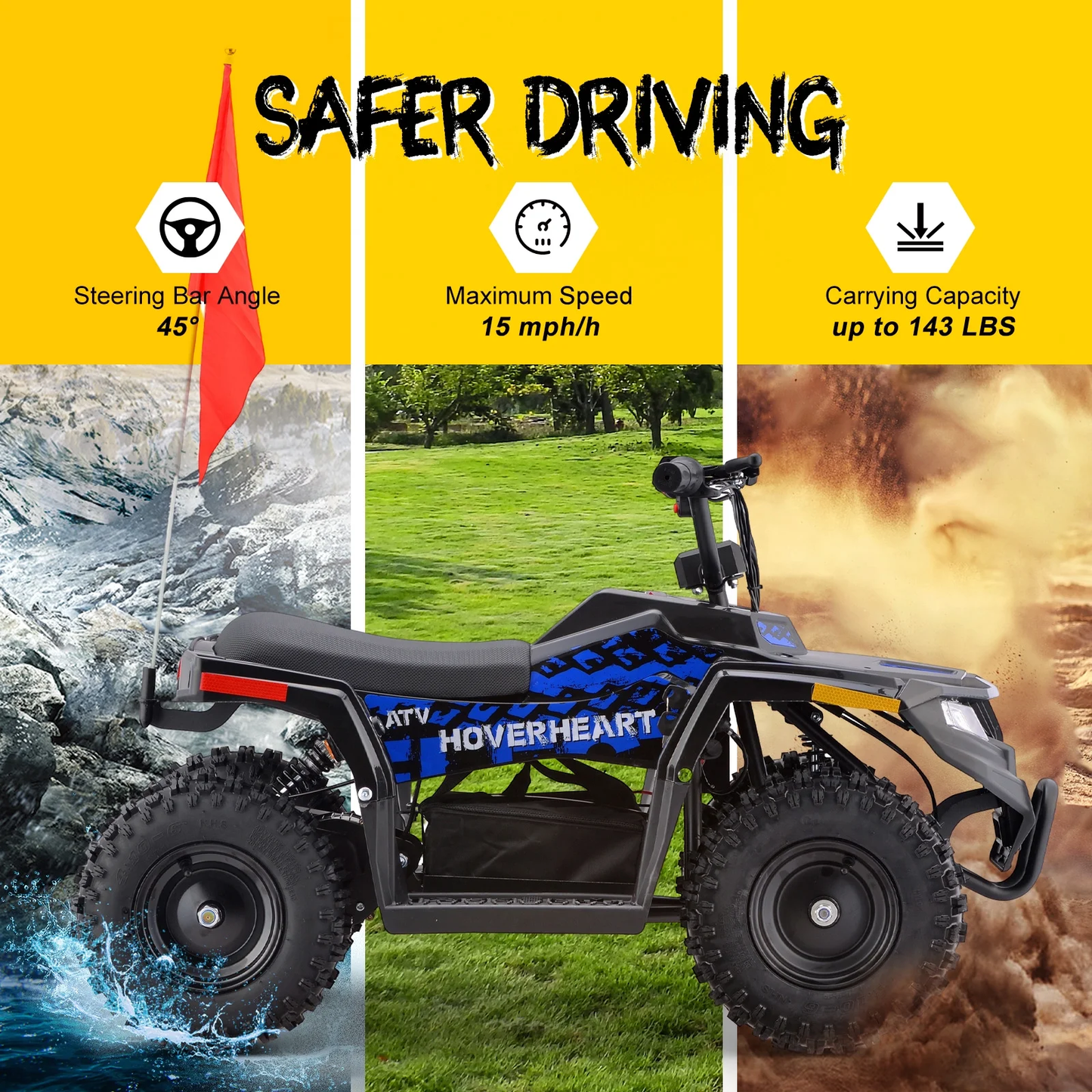 QEASET 36V Battery-Powered Off-Road Ride-On Buggy – Parent-Lock 2-Speed, 10-Mile Range, Grass & Dirt Ready,Blue