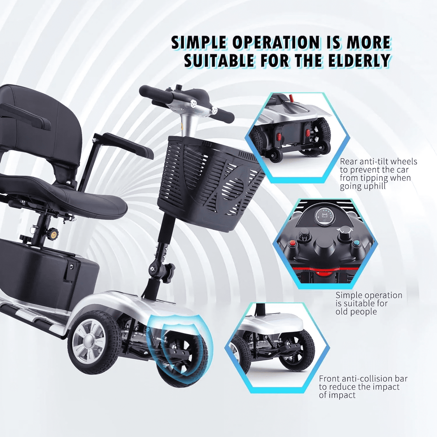 QEASET 4 Wheel Mobility Scooter,Mobility Scooter for Adults, Senior, Electric Powered Chargeable Device for Travel