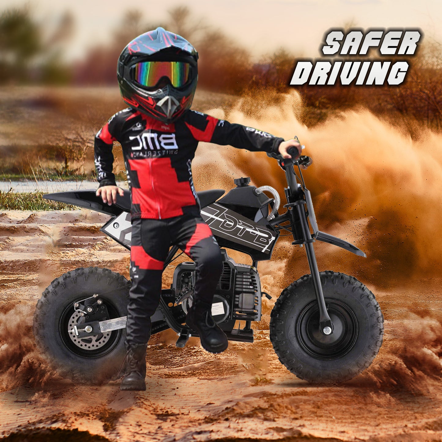 Mosta Mini Kid Dirt Bike, 49 CC 2-Stroke Gas Bike with Off-Rode Tire, Suspensions, Disc Brakes, Max Load 160Lbs, Up to 20Mph