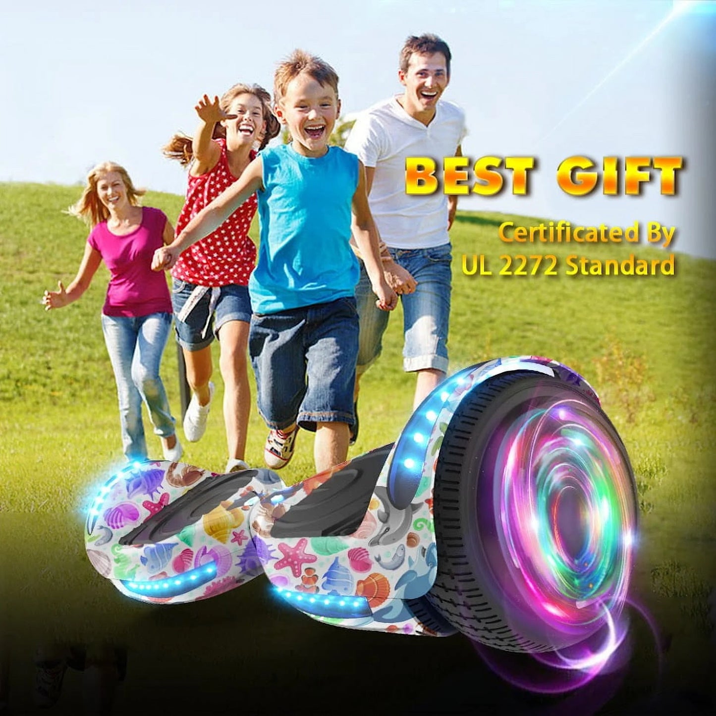 MOSTA All Terrain Self-Balance Scoote ,Electric Scooter Board for Kids & Adults with Bluetooth and Led Lights,6.5 inch,165 lbs capacity Perfect Gift