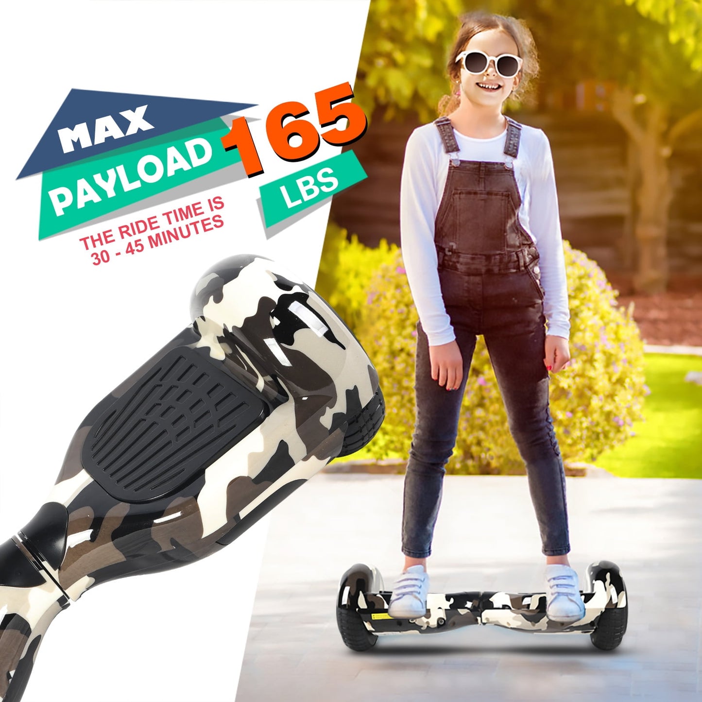 MOSTA All Terrain Self-Balance Scoote ,Electric Scooter Board for Kids & Adults with Bluetooth and Led Lights,6.5 inch,165 lbs capacity Perfect Gift