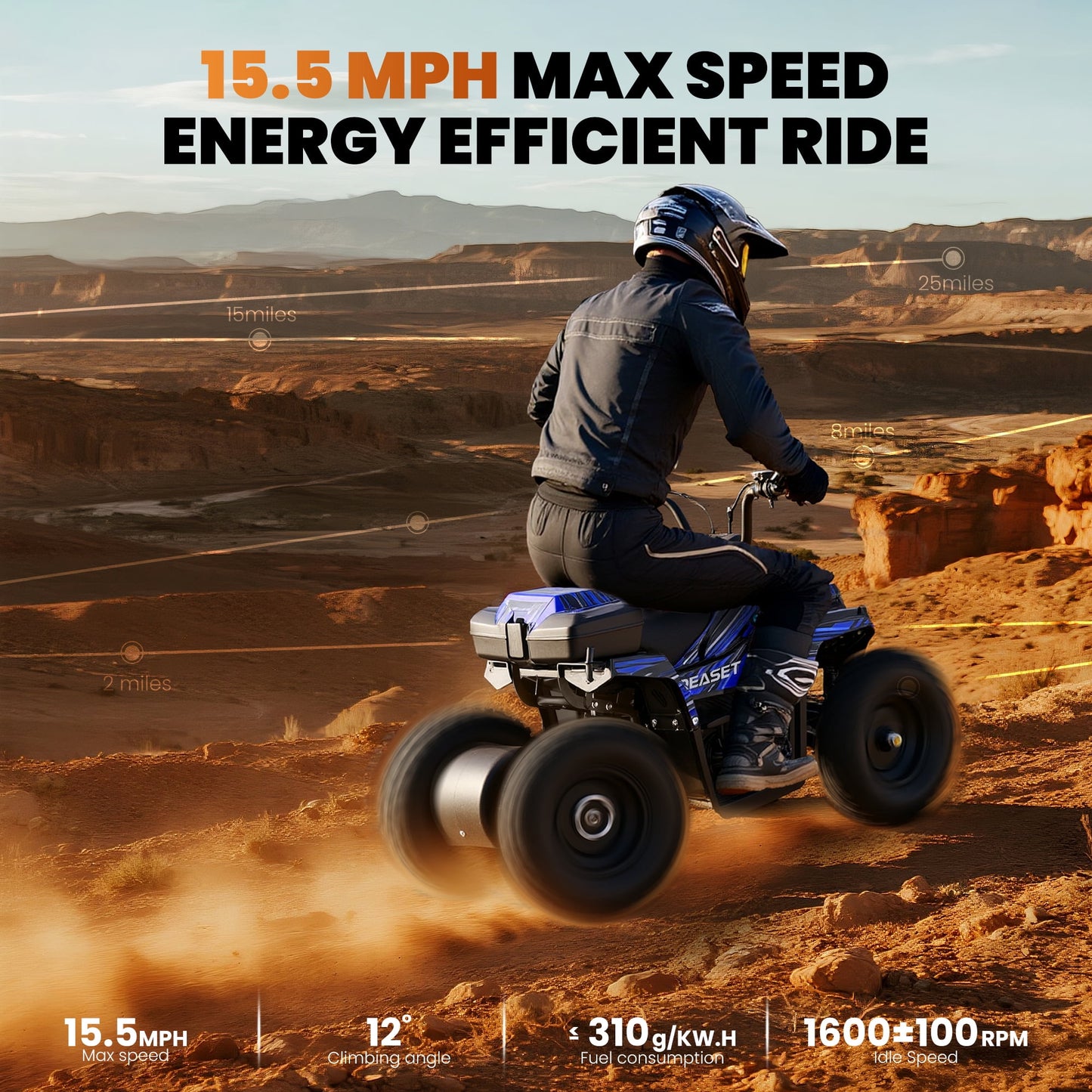 QEASET 40 cc Trail Blazer Ride-On Buggy – Dual-Speed Off-Roader, Key-Lock Safe, 10-15.5mph, Blue