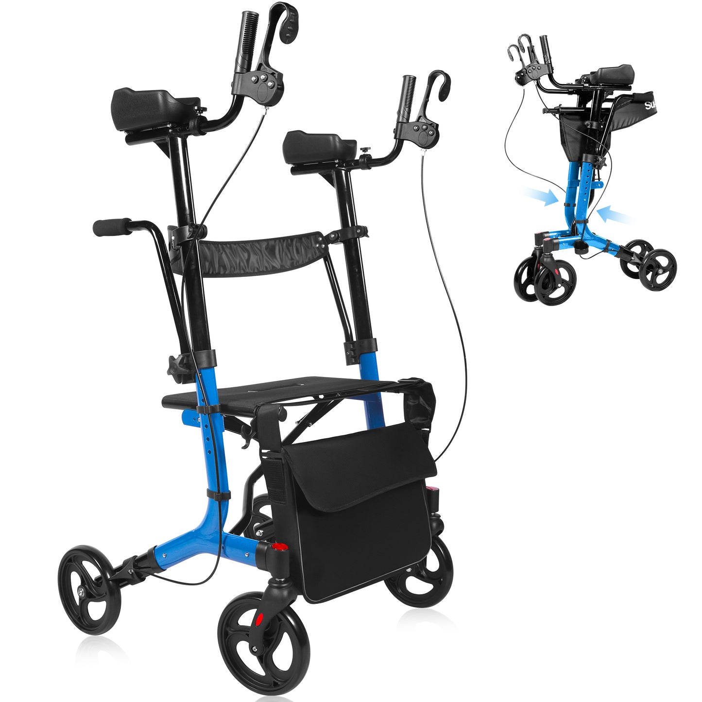 LiltJan 2-in-1 Upright Rollator Walker for Seniors, Heavy Duty Folding Walker with Seat, 450 lbs Capacity Standing Assist Walker Adjustable Armrest, Lightweight Mobility Aid for Elderly Adults