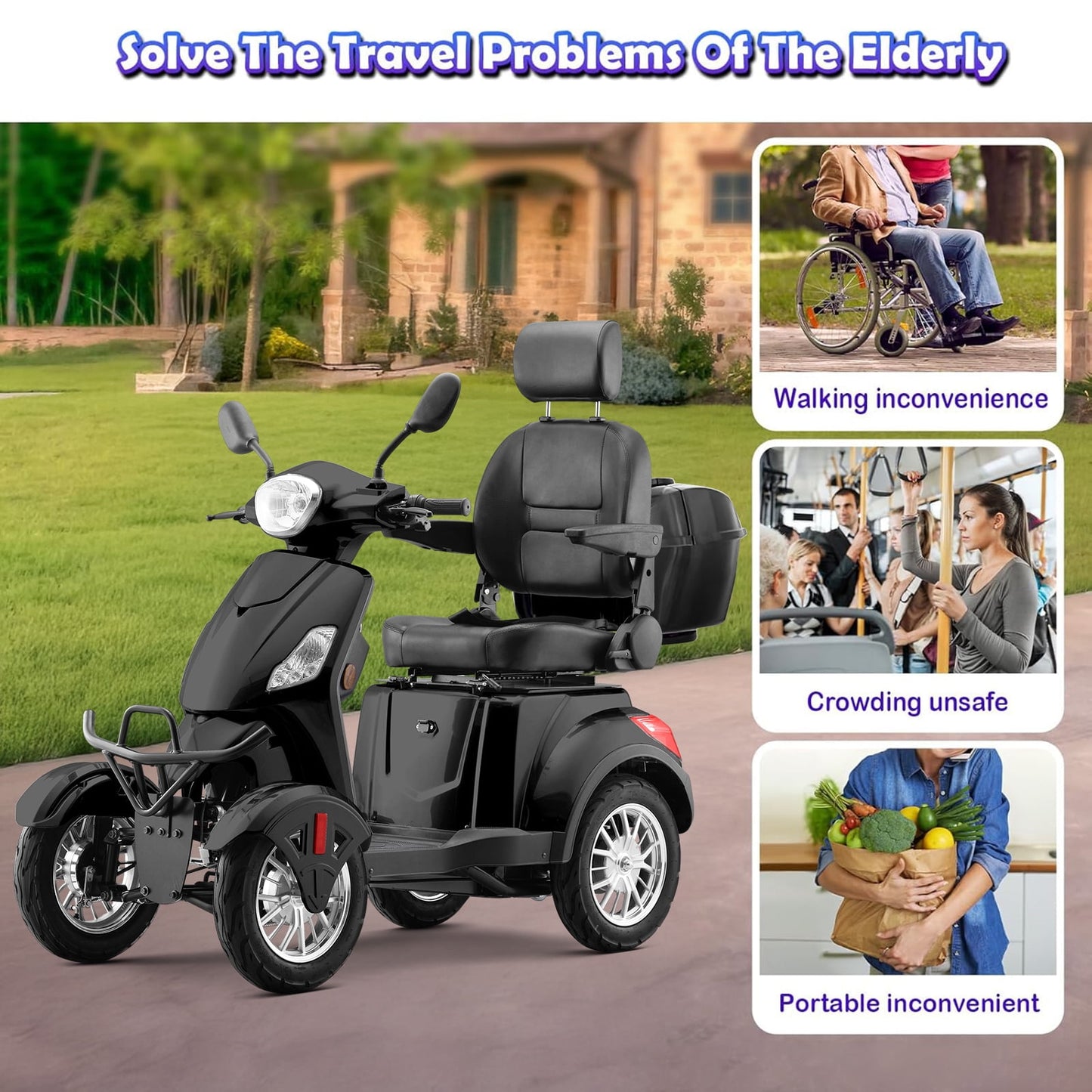 LiltJan Heavy Duty Mobility Scooter for Seniors, 500lbs Weight Capacity 4-Wheel Electric Scooter, 800W High Power Motor with Long Range Battery, All-Terrain Medical Scooters for Adults,Black