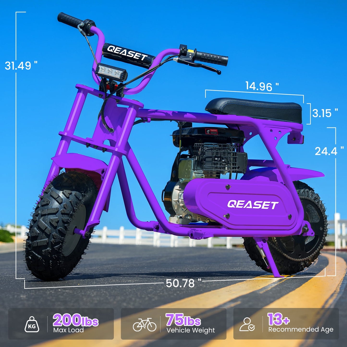 QEASET Mini Dirt Bike – 30 km/h 4-Stroke Off-Road Motorcycle for Teens & Adults,Purple
