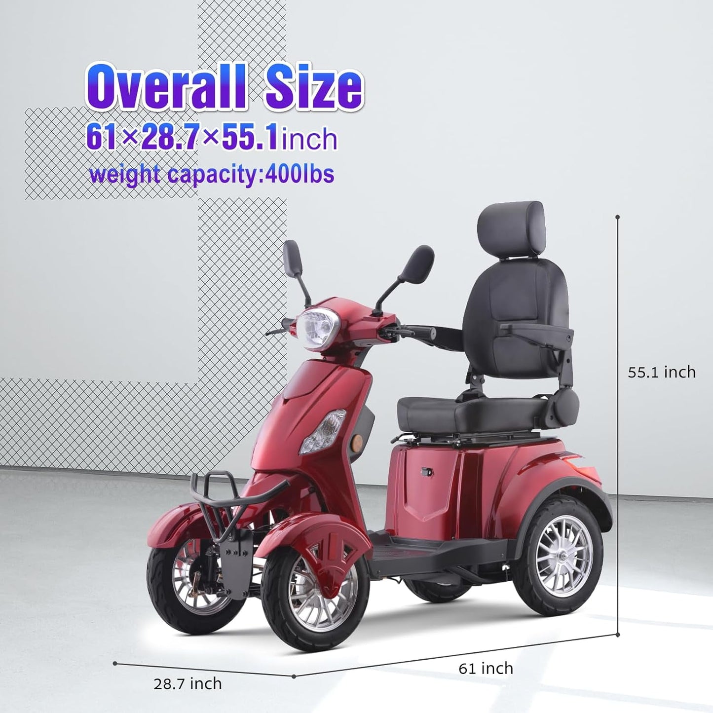 QEASET Heavy Duty 4-Wheel Mobility Scooters,800W All Terrain Electric Recreational Scooter,31 Miles Long Travel Range