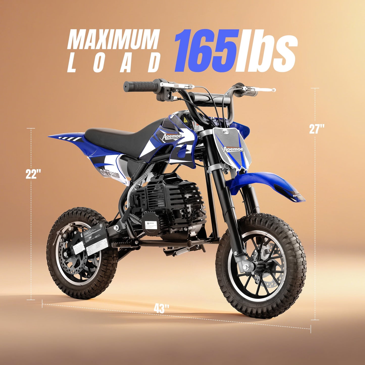 Aoemoe 49cc 2-Stroke Gas Mini Dirt Bike, Off-Road Tires & Disc Brakes, 20mph/160lb, Blue
