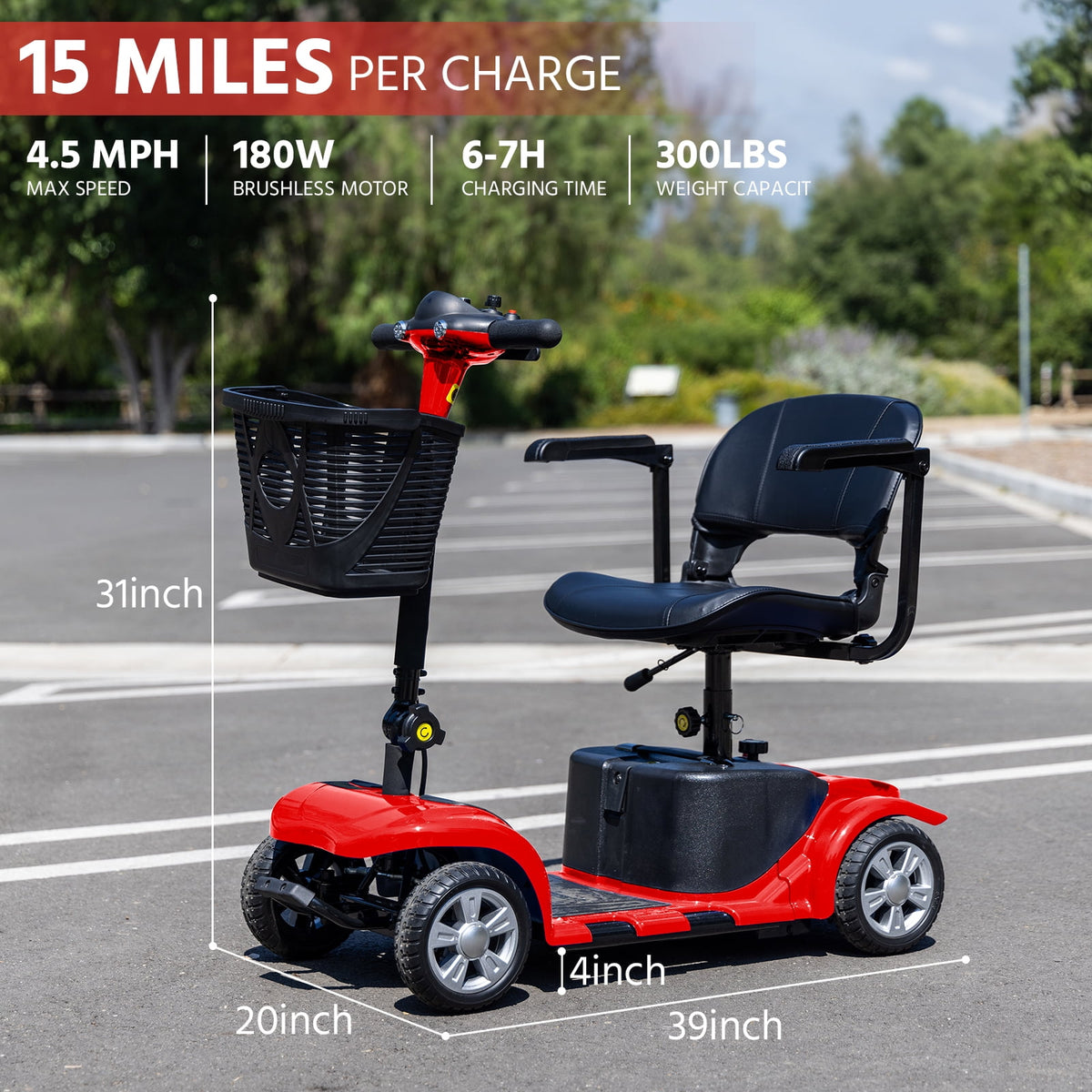 Arshin 4 Wheels Mobility Scooter with USB Port for Seniors,Electric Fo ...