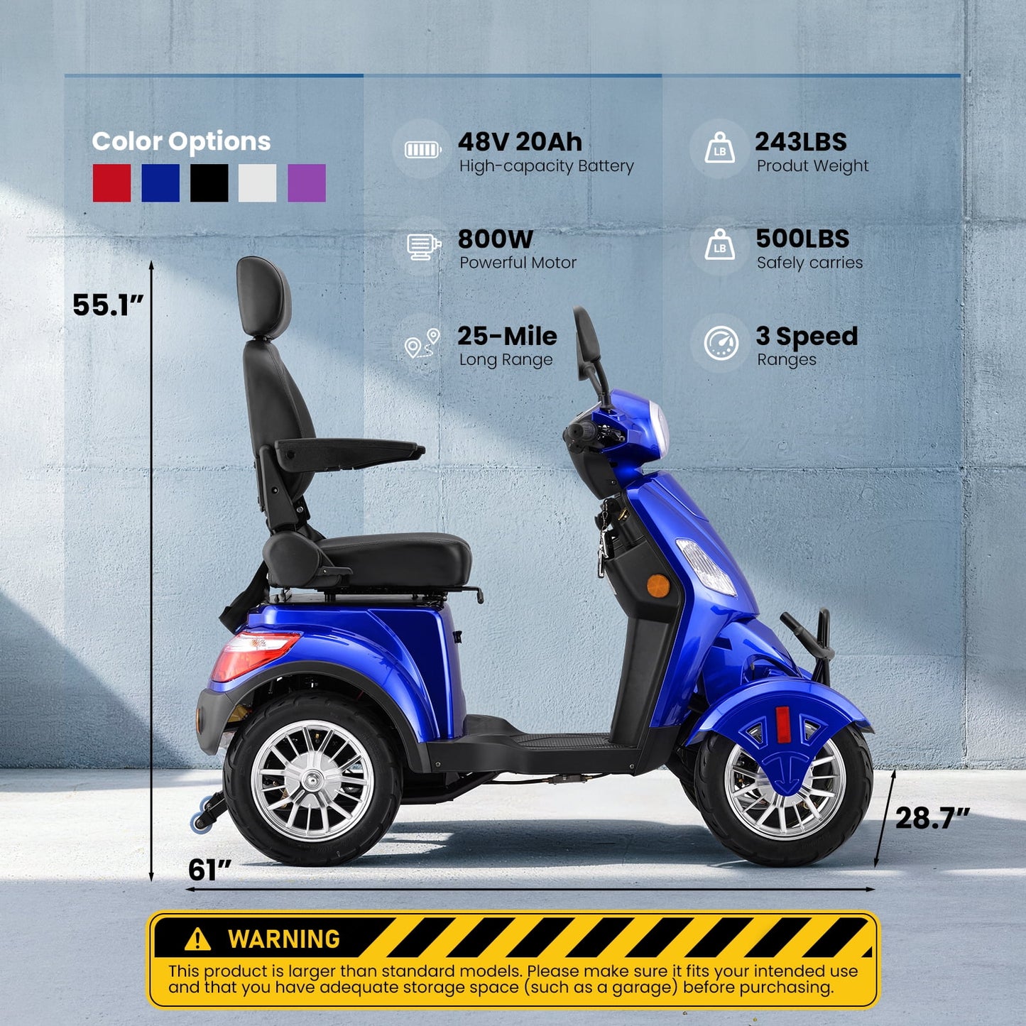 Mosta 4 Wheel Mobility Scooters for Seniors, Adult Scooter with 800W Motor, Heavy Duty Electric Scooter with 500 lb Capacity, 25 Miles Long Range