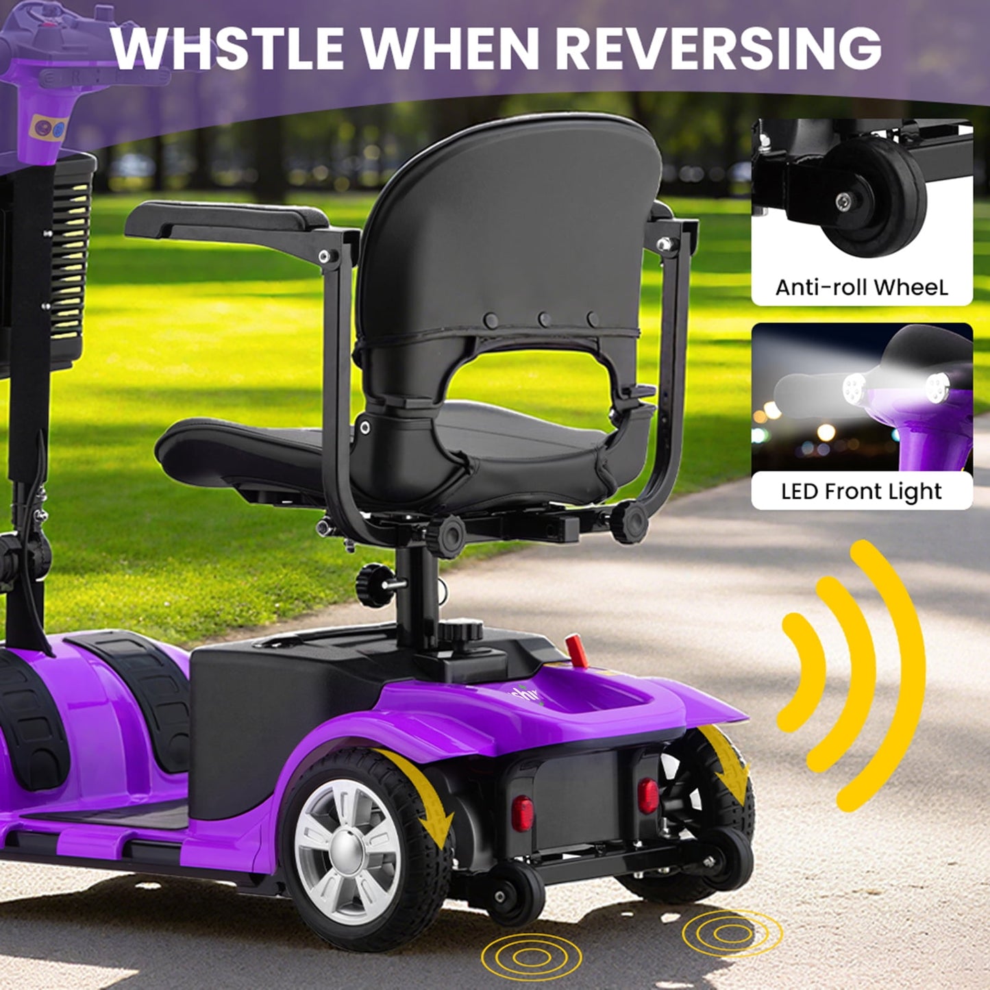 Arshin Mobility Scooter,4 Wheel Mobility Scooter for Adults,Senior,Electric Powered Wheelchair Chargeable Device for Travel,Purple