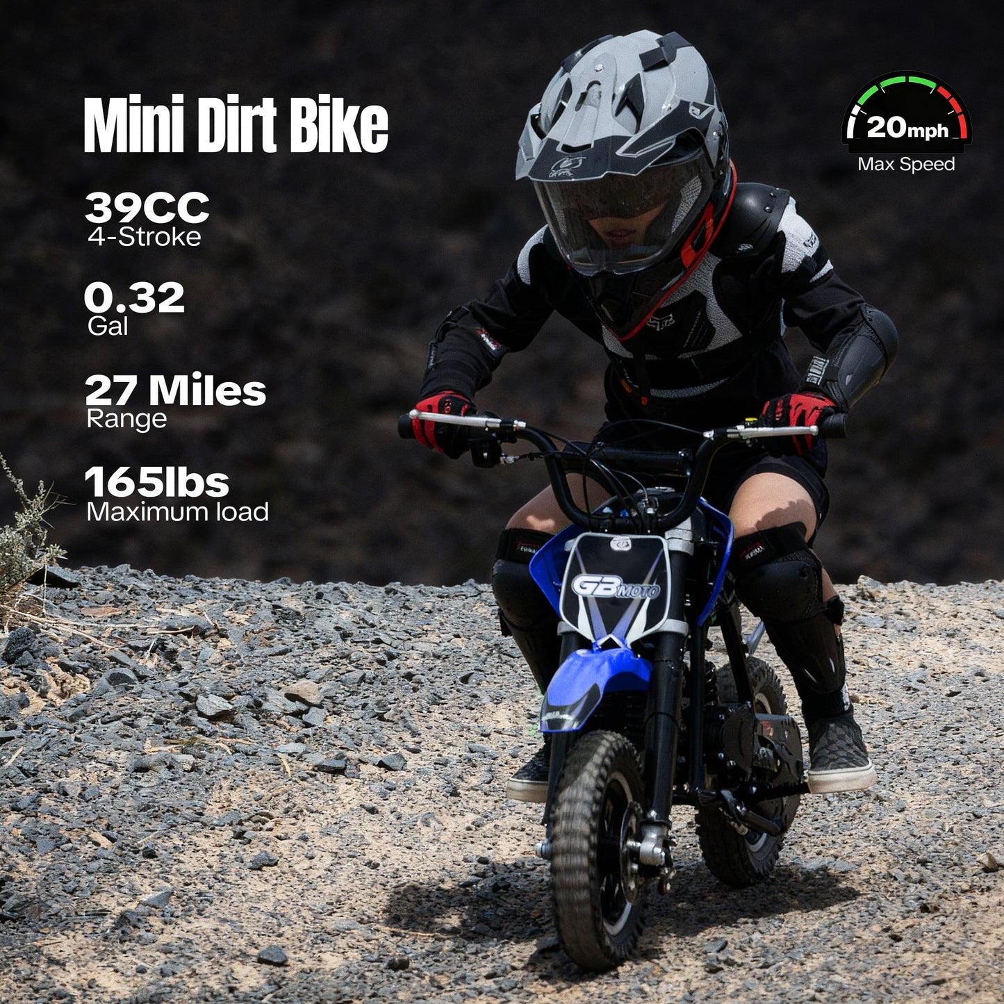 QEASET 39CC 4-Stroke Mini Bike, Up to 20 MPH, Ages 13+, Off-Road Dirt bike, Blue