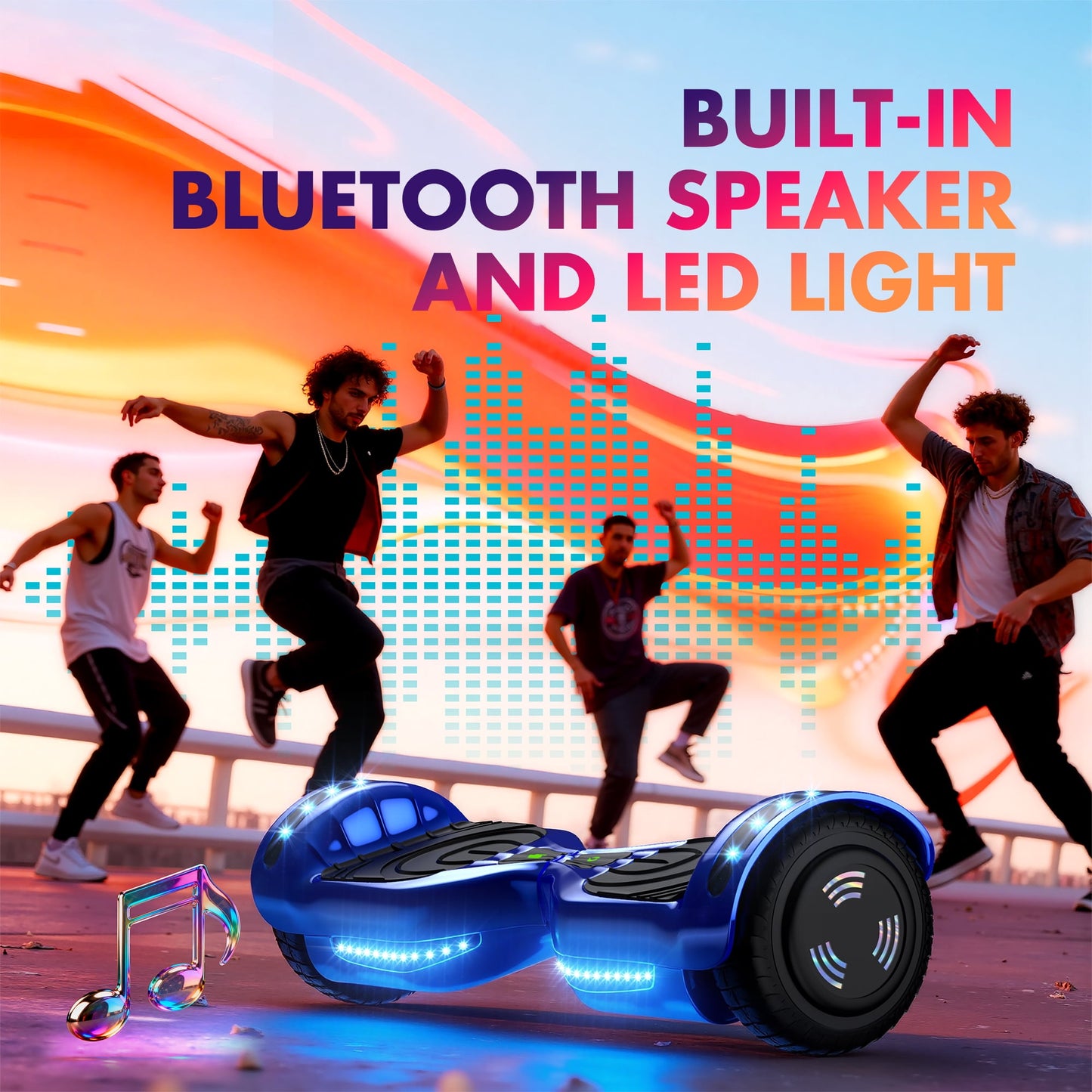 Hover Off Road Board Electric Scooter with LED Lights & 400W Motor, Kids Scooter with 9MPH Max Speed, Electric Scooter with Bluetooth Speakers, Tcdjtc Self-Balance Scooter for Kids