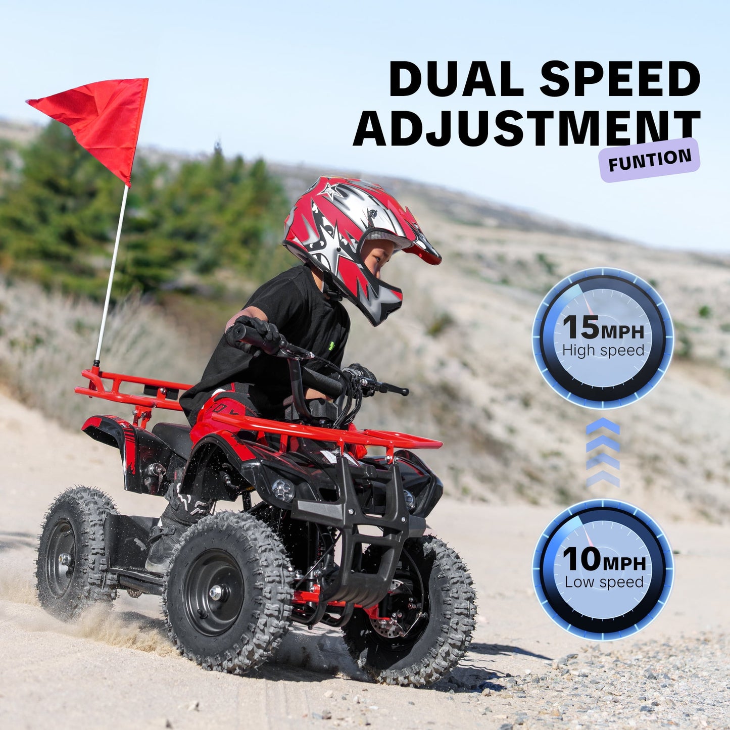 HOVER HEART Electric Dirt Quad, 36V 500W 4-Wheeler, Dual Suspensions, Age 13+