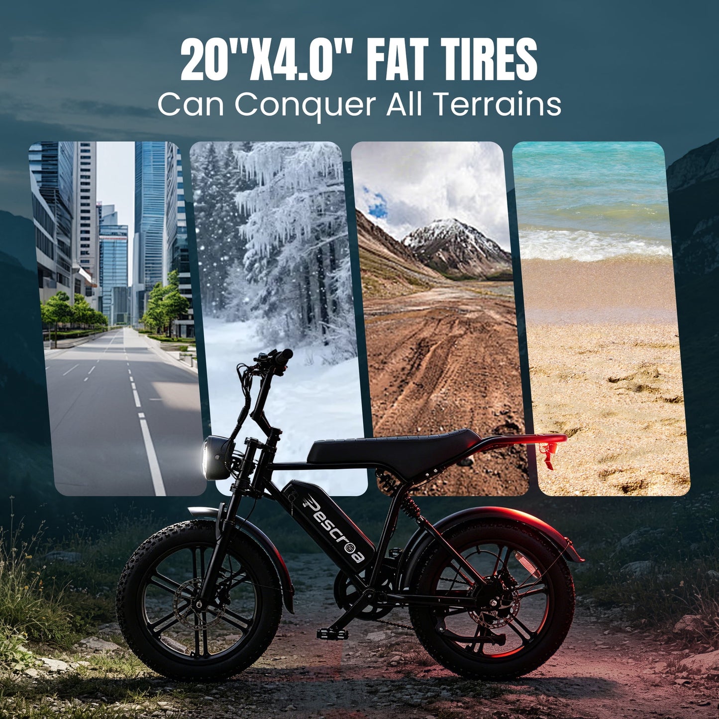 Pescroa Ebikes for Adults, 1500W Peak Motor E Bike for Adult, Adult Electric Bike with 28MPH Max Speed, Adult Electric Bicycles with 20"x4" Fat Tire