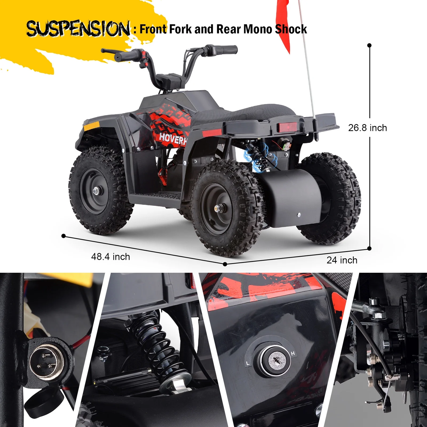 QEASET Mini ATV for Kids, Dirt Quad 500W 36V Powered Ride-on, 6" Knobby Tires, up to 10 mph, Electric 4-Wheeler, Red