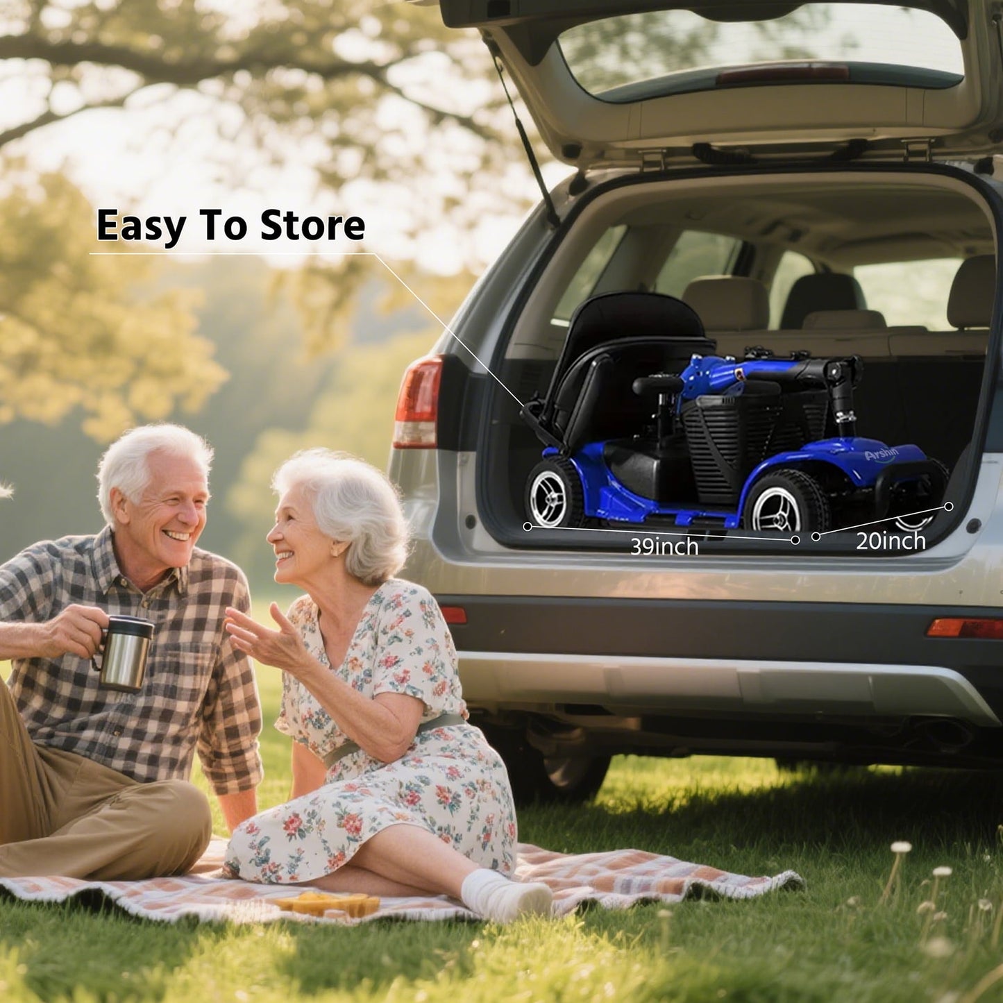 Upgrade 4 Wheels Mobility Scooters for Seniors & Adult,Foldable Electric Wheelchair for Adult,All Terrain Motorized Scooters with 300 LBS,Long Travel Range,Basket,Rotating Seat,Blue
