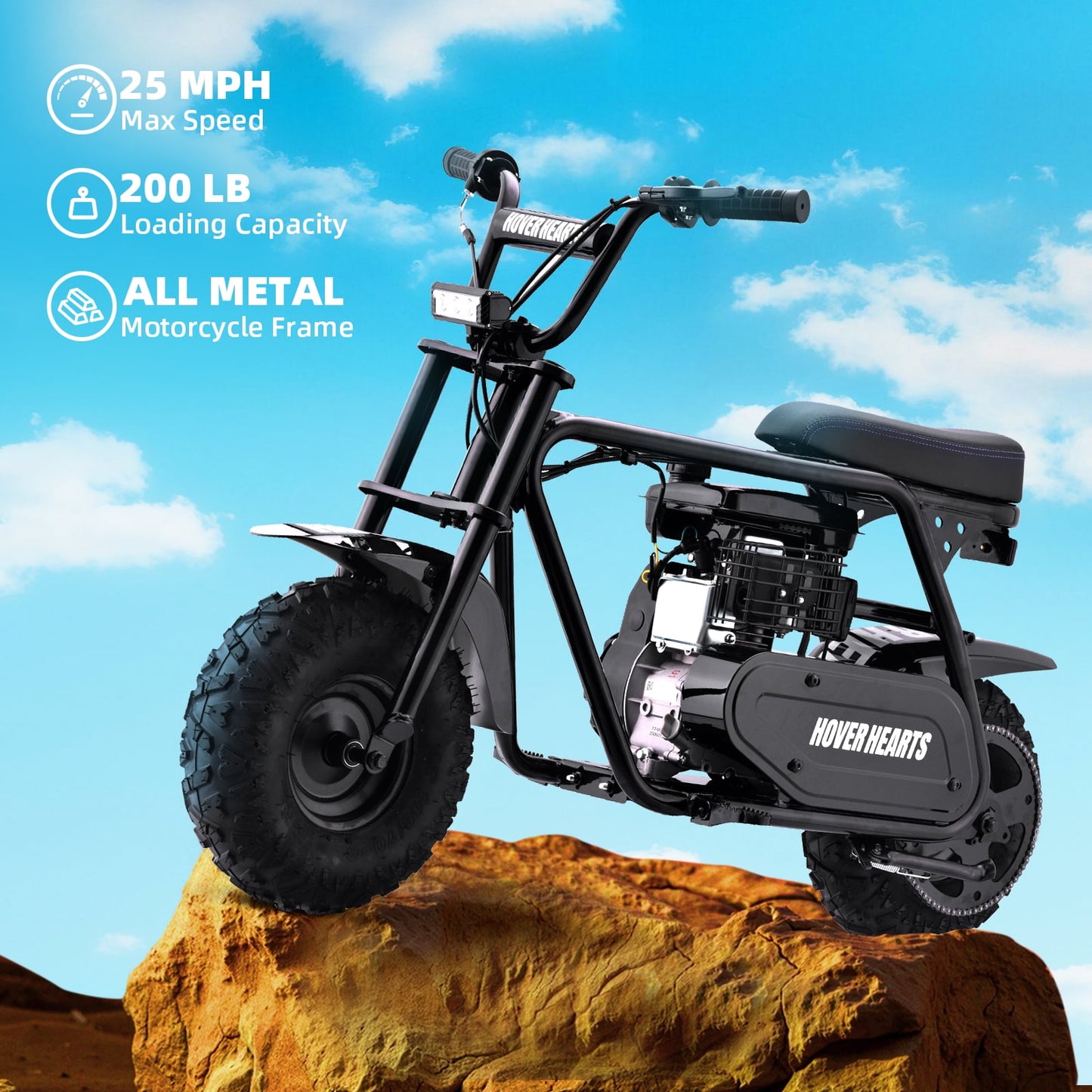 HOVERHEART Gas Mountain Bike, 105cc 4-Stroke Gas Powered Off Road Motorcycle (Model-MB0001) with Led Lights, Disc Brake, Max Load 200Lbs, Up to 30Kph, NO OIL MIX REQUIRED