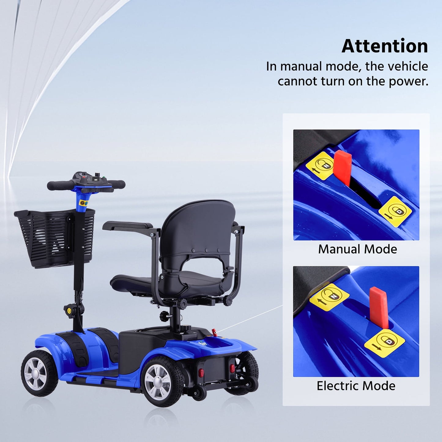 Arshin Upgrade 4 Wheels Mobility Scooters for Seniors & Adult,Foldable Mobility Wheelchair for Adult,All Terrain Motorized Scooters with 300 LBS,Long Travel Range,Basket,Rotating Seat,Blue