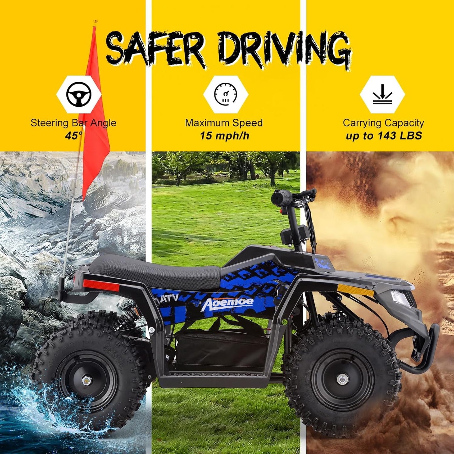 Arshin 36V Electric 4-Wheeler ATV - Twist-Grip Variable-Speed Acceleration Control, Hand-Operated Disc Brake,Age 13+