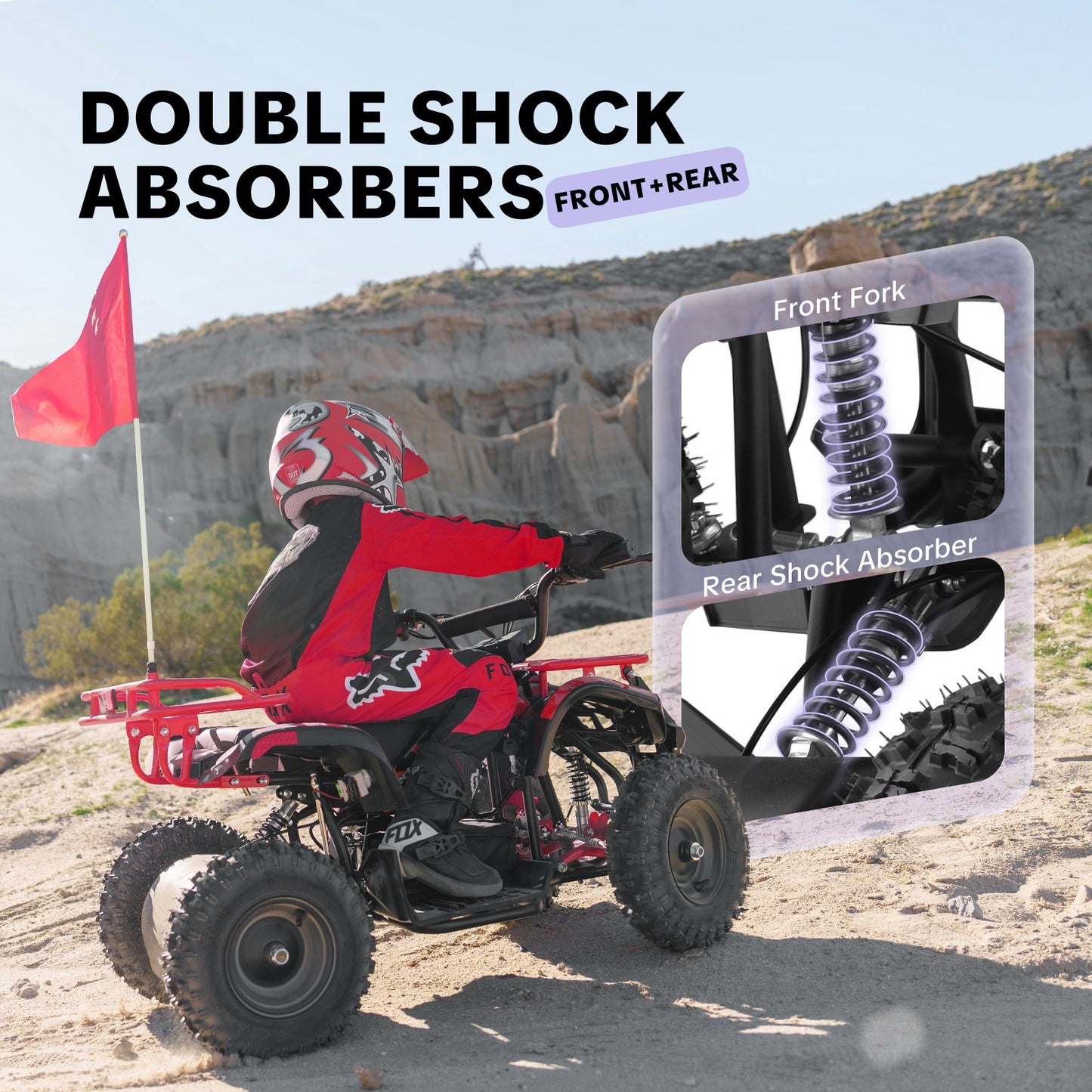 36V 500W Electric 4 Wheeler for age 12+,10/15 MPH Speed Adjustment,IVFJFV 12AH Battery Powered 4 Wheel with Safety Lock,Powered Ride-on Car Dual Shock Absorbers,LED Light,10" Off-Road Tires,Red