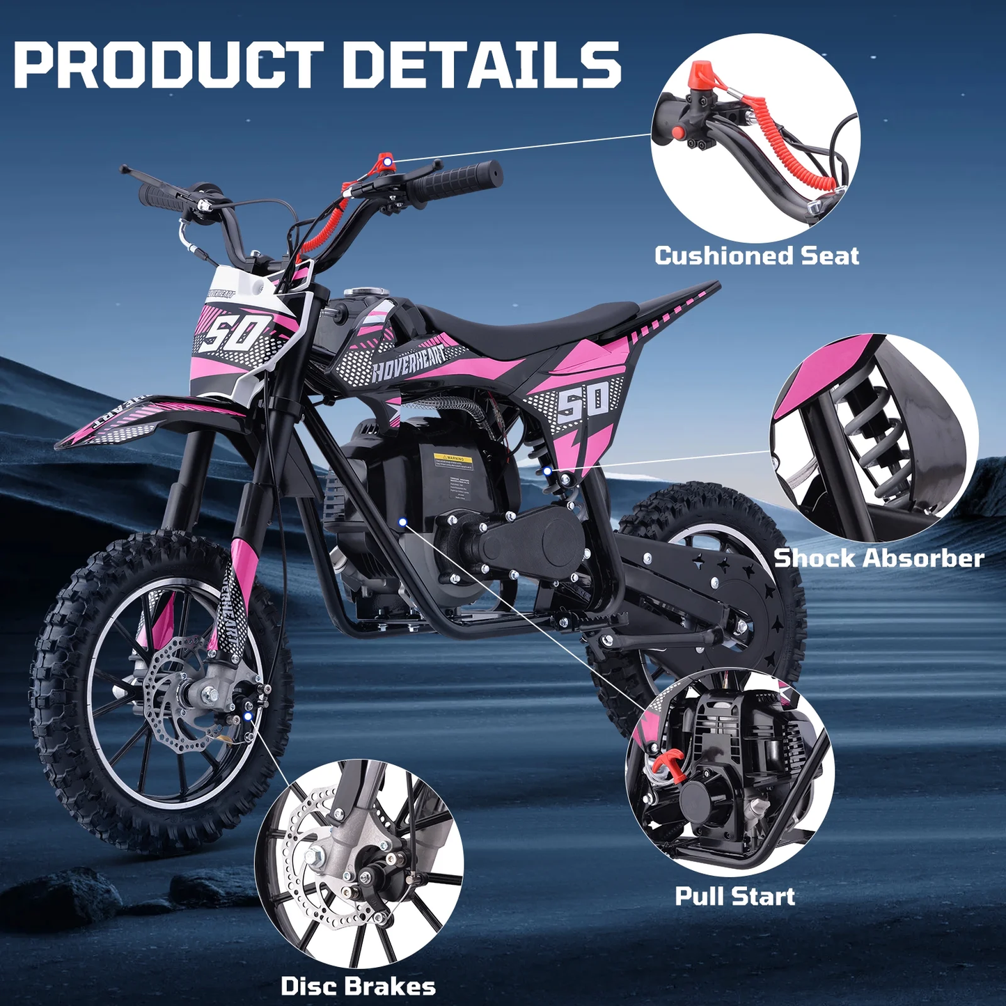 Aoemoe Gas Dirt Bike, 50cc 4-Stroke Gas Powered Kids Off Road Motorcycle (Model-DB4S004) with Off-Road Tire, Suspensions, Disc Brakes, Max Load 165Lbs, Up to 25Mph, NO OIL MIX REQUIRED