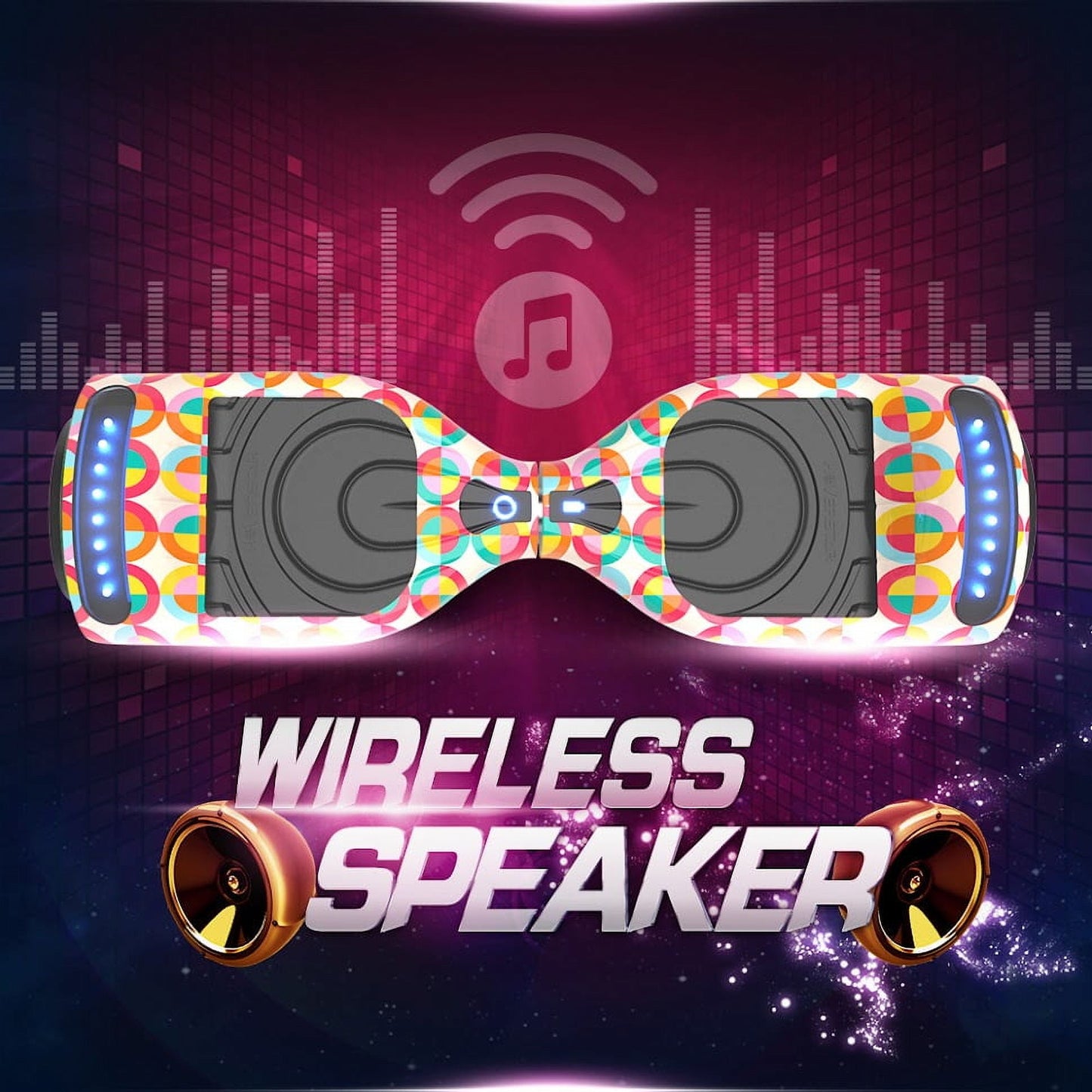 Flash Wheel Hoverboard 6.5" Bluetooth Speaker with LED Light Self Balancing Wheel Electric Scooter, Kaleidoscope