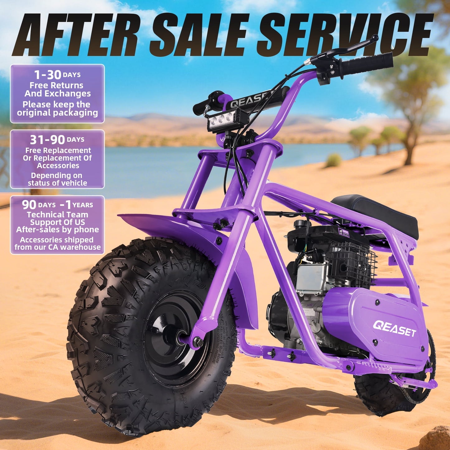 QEASET 99cc Dirt Bike, Gas Powered, 4-Stroke with LED Headlight, 25MPH Minibike Trail Bike, Pull Start, Poucket Bike for Teenager and Adult, Summer Gift