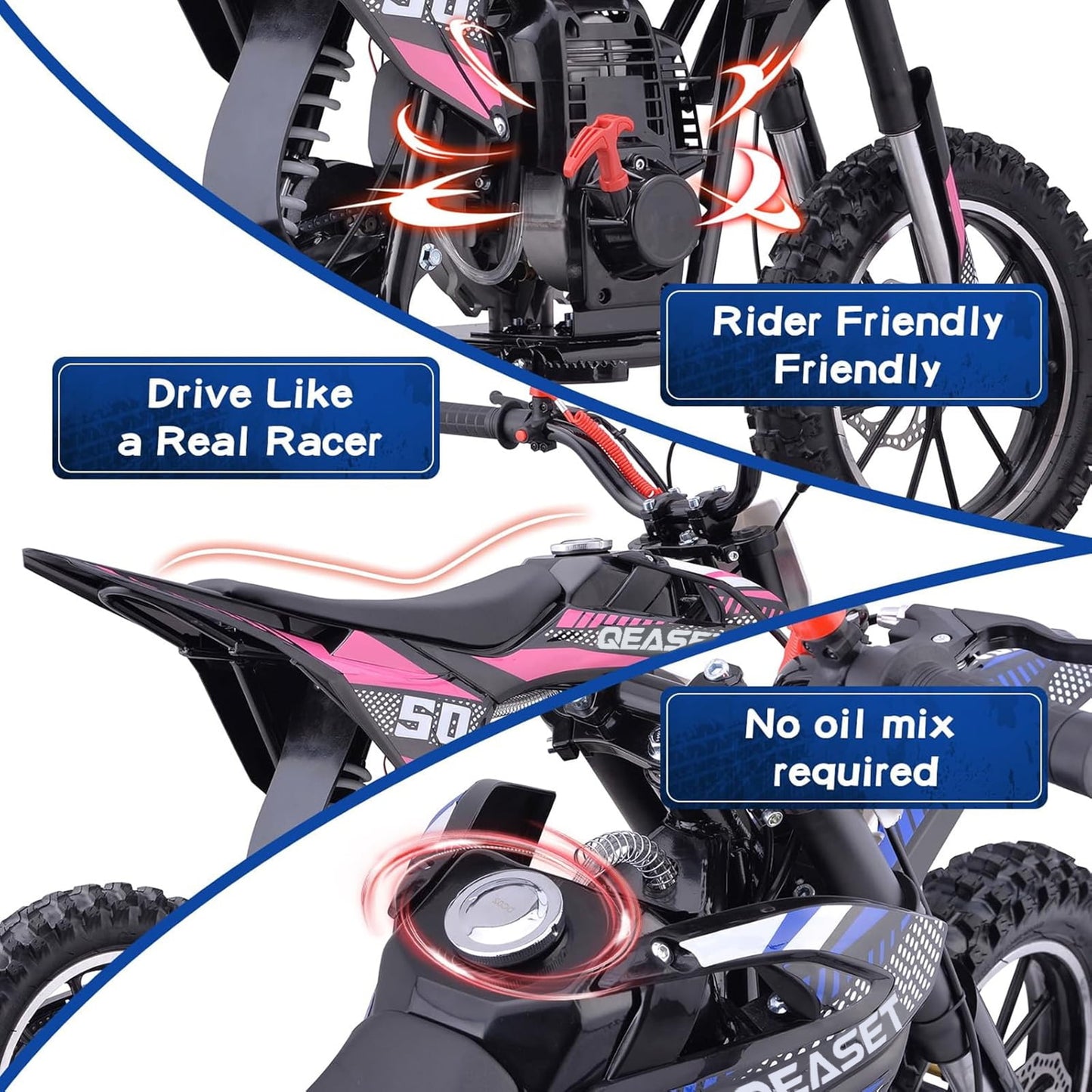 Gas Dirt Bike for Adults & Teens, 49CC 4-Stroke Gas Powered off Road(Pink)