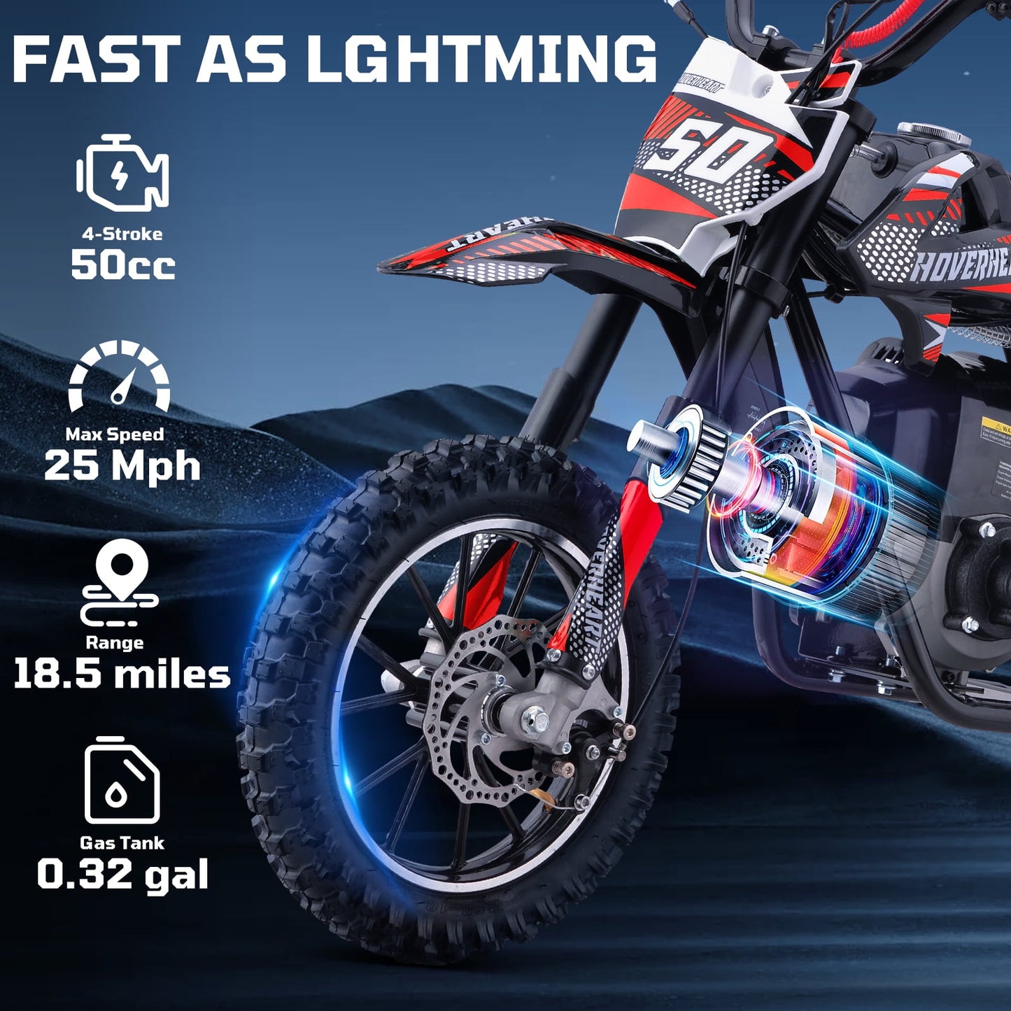 39cc Gas Dirt Bike, PESCROA Dirt Bike with 25MPH Max Speed, Mini Dirt Bike with 4-Stroke, Mini Bike with Disc Brakes, Gas Powered Bike with 18.5 Miles Max Range