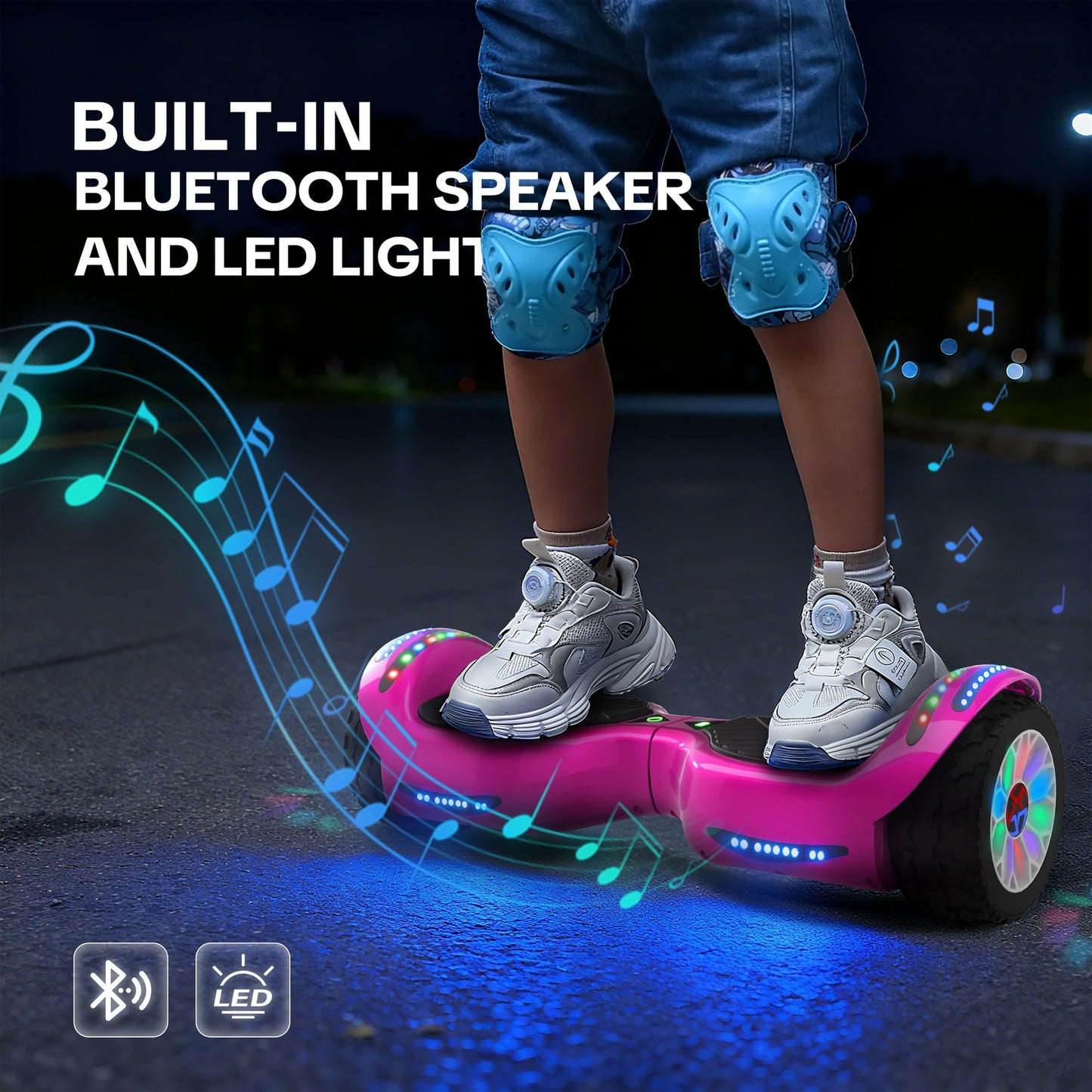 MOSTA All Terrain Self-Balance Scoote ,Electric Scooter Board for Kids & Adults with Bluetooth and Led Lights,6.5 inch,165 lbs capacity Perfect Gift