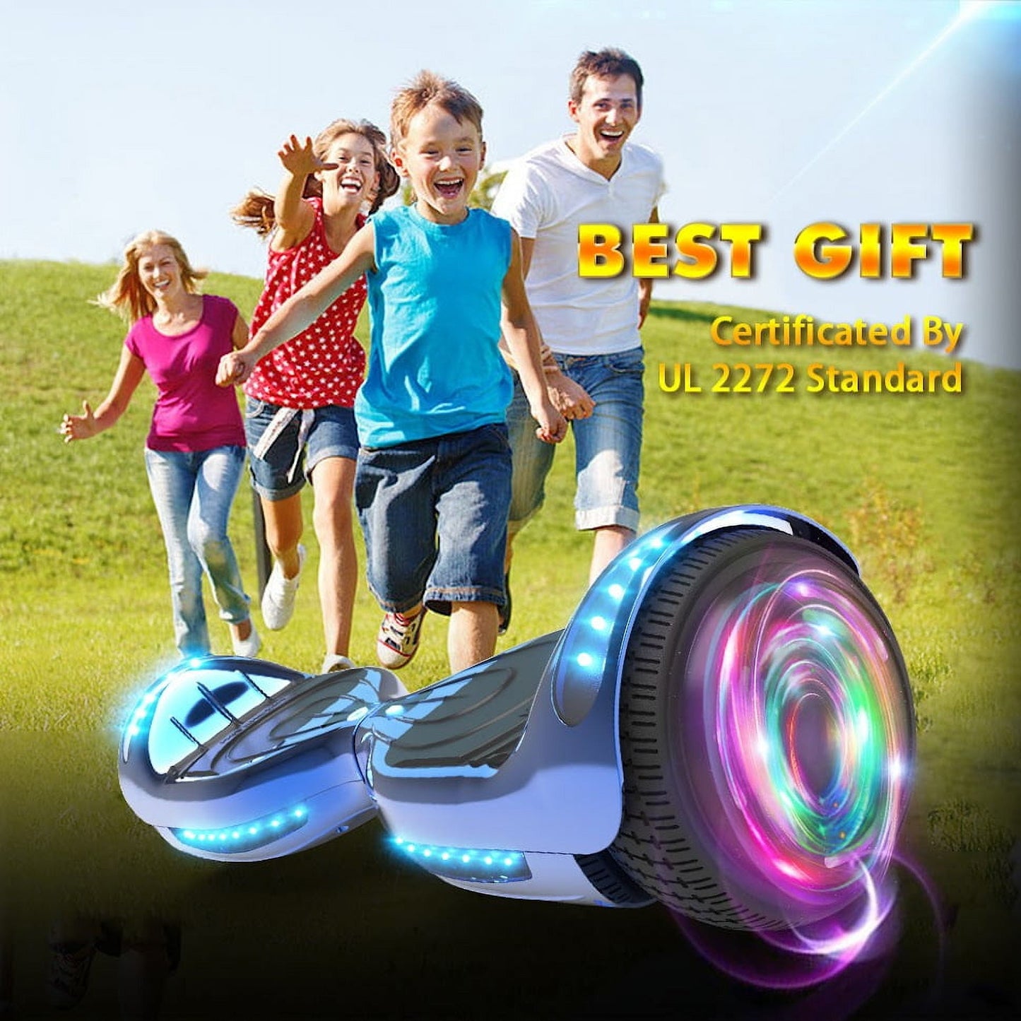 Flash Wheel Hoverboard 6.5" Bluetooth Speaker with LED Light Self Balancing Wheel Electric Scooter - Chrome Blue