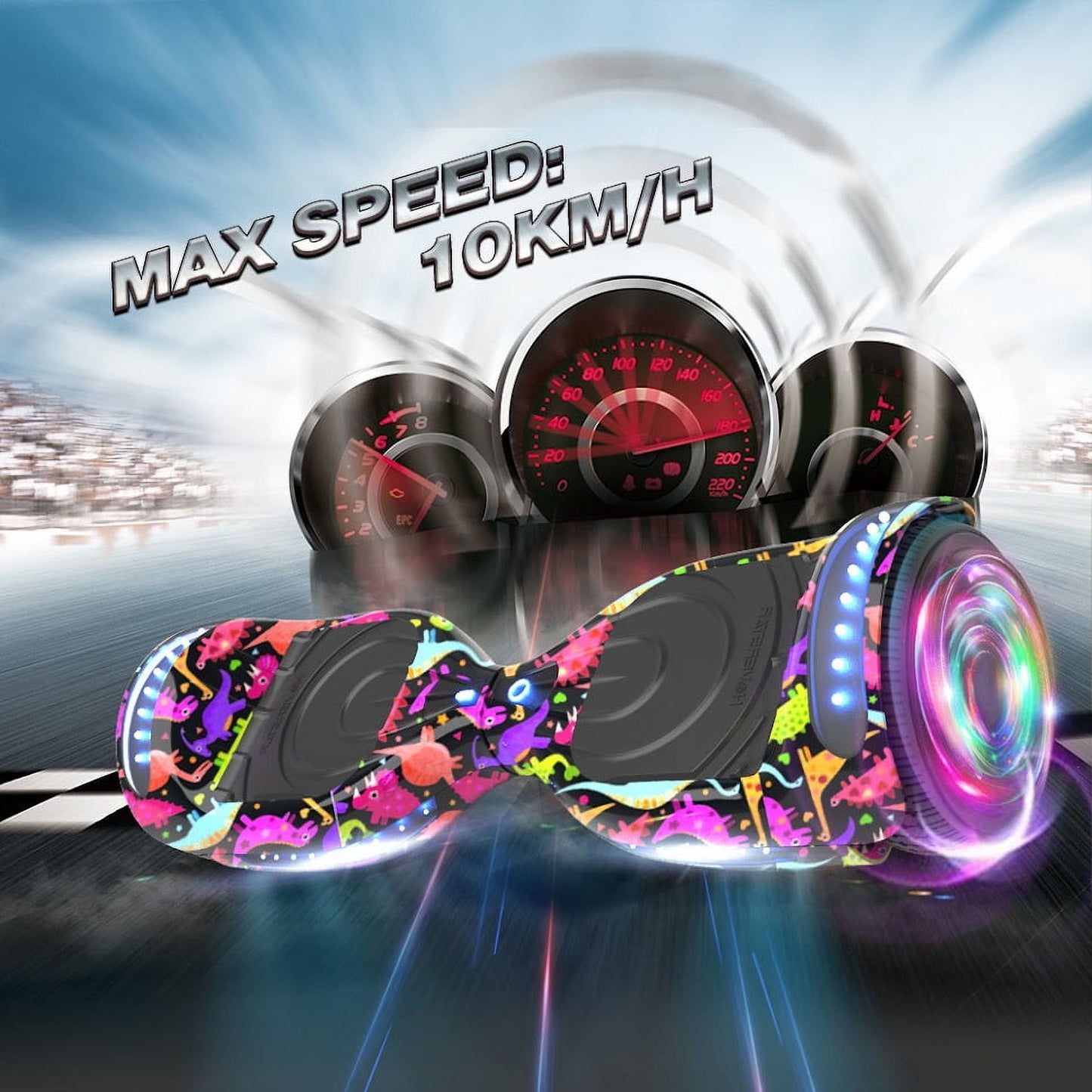 Hoverstar Flash Wheel Hoverboard 6.5 In., Bluetooth Speaker with LED Light, Self Balancing Wheel, Electric Scooter, Dinosaur