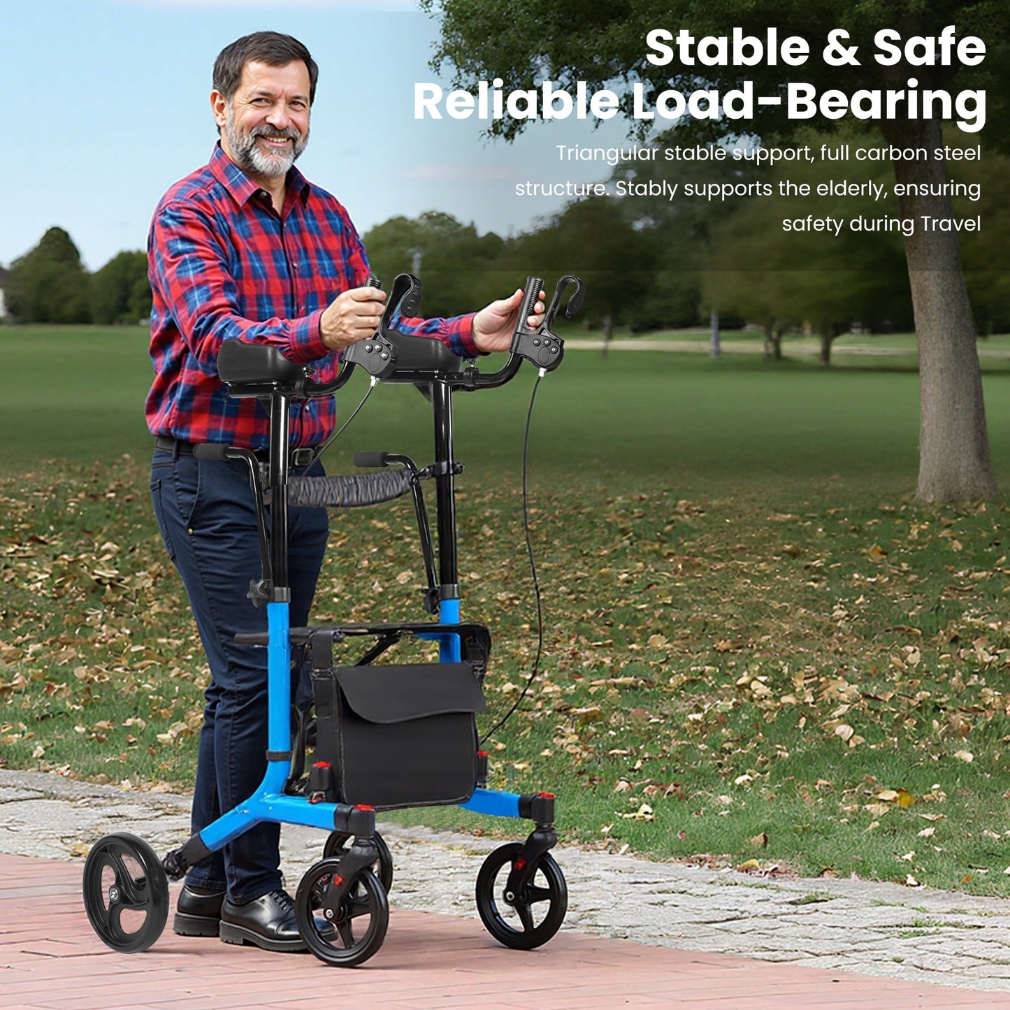 Mobility Upright Walker with Seat,for Seniors,Stand Up Rollator,Arm Rests,Heavy Duty,Folding Medical Aid Scooter for Elderly,Seniors-Walking Foldable Assist–450 lb Capacity,22 lbs Lightweight(Blue)