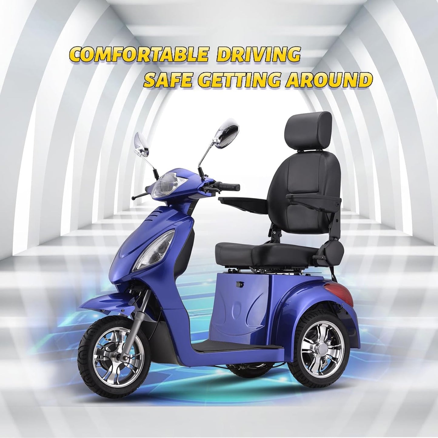 LiltJan 3-Wheel Electric Mobility Scooter for Seniors, 500lb Heavy Duty Capacity Power Scooter, 800W Motorized Medical Scooter with 31-Mile Long Battery Life