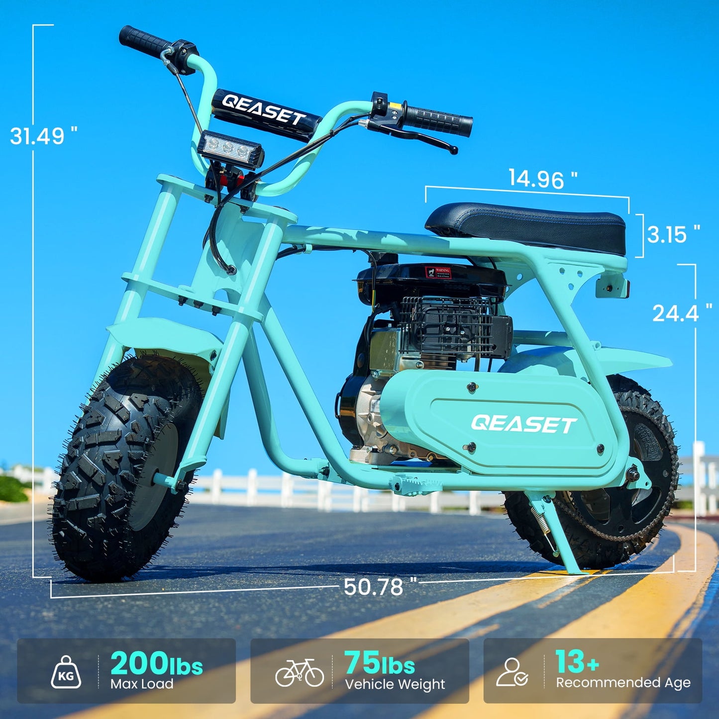 QEASET Mini Dirt Bike – 30 km/h 4-Stroke Off-Road Motorcycle for Teens & Adults,Teal