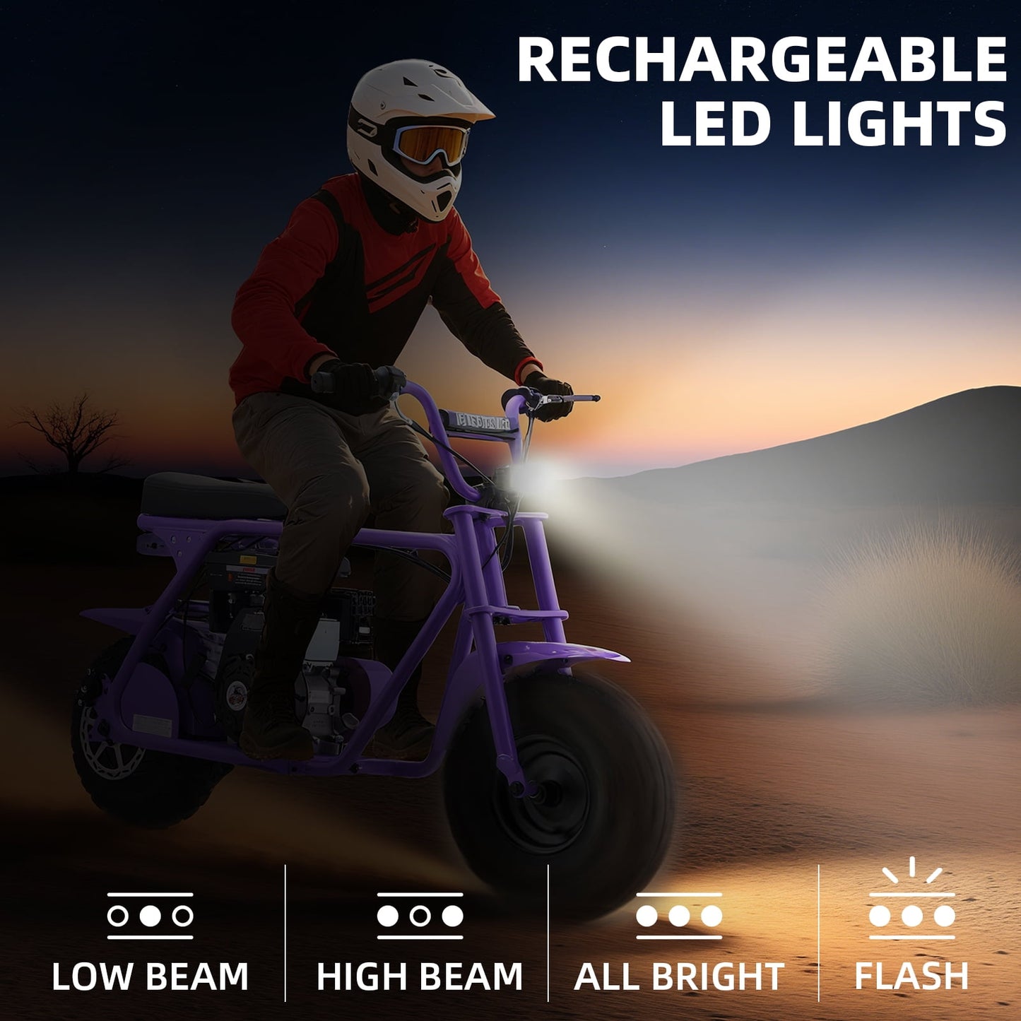 Aoemoe MB001 Gas Powered Mini Dirt Bike 99CC for Teens and Adults, 22MPH Off Road Motorcycle, Weight Support Up to 200 LBS - Purple