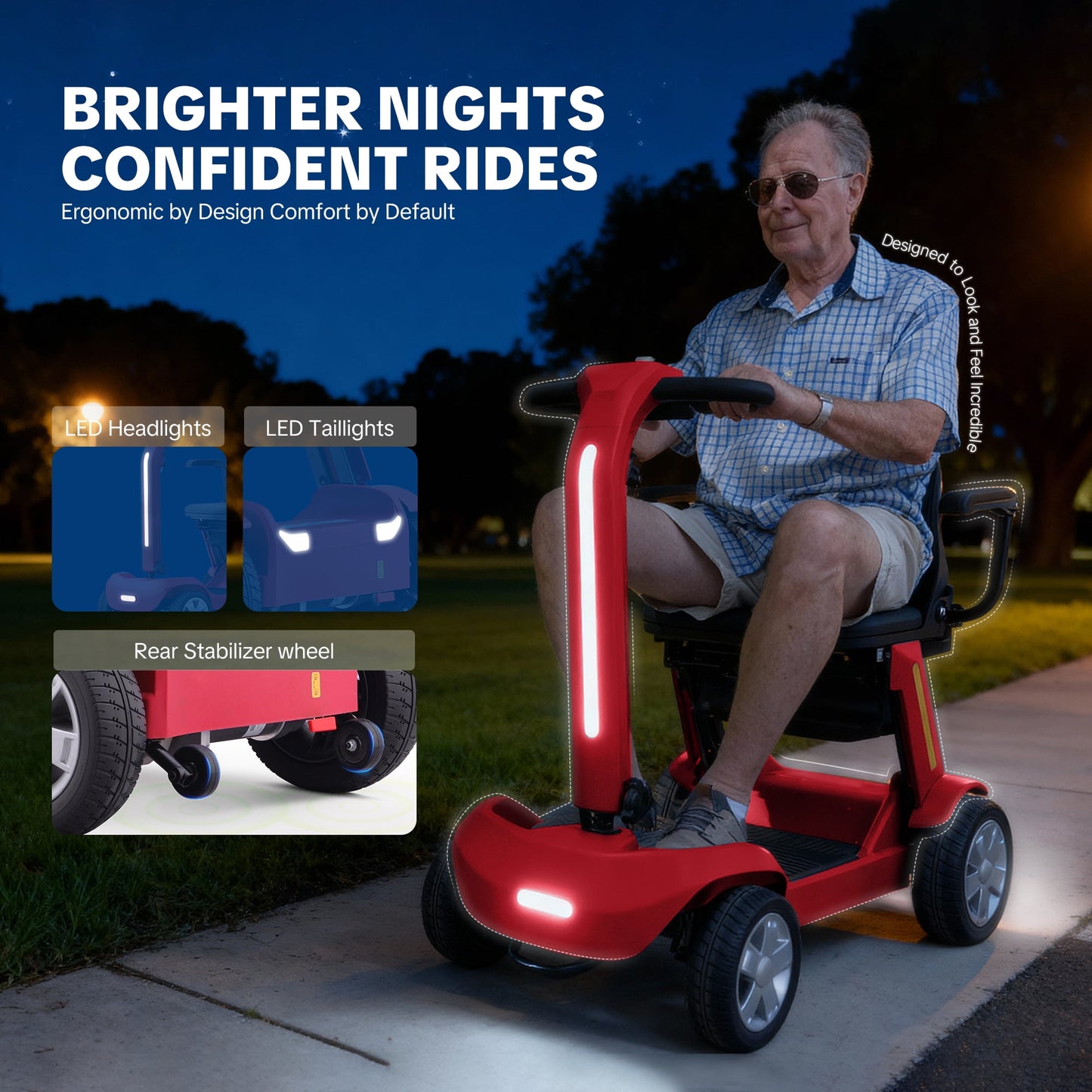 Upgrade Heavy Duty Mobility Scooter for Seniors-Electric Powered Wheelchair,Trunk-Friendly! Best Gift for Mom & Dad,Supports 300 lbs(Red)