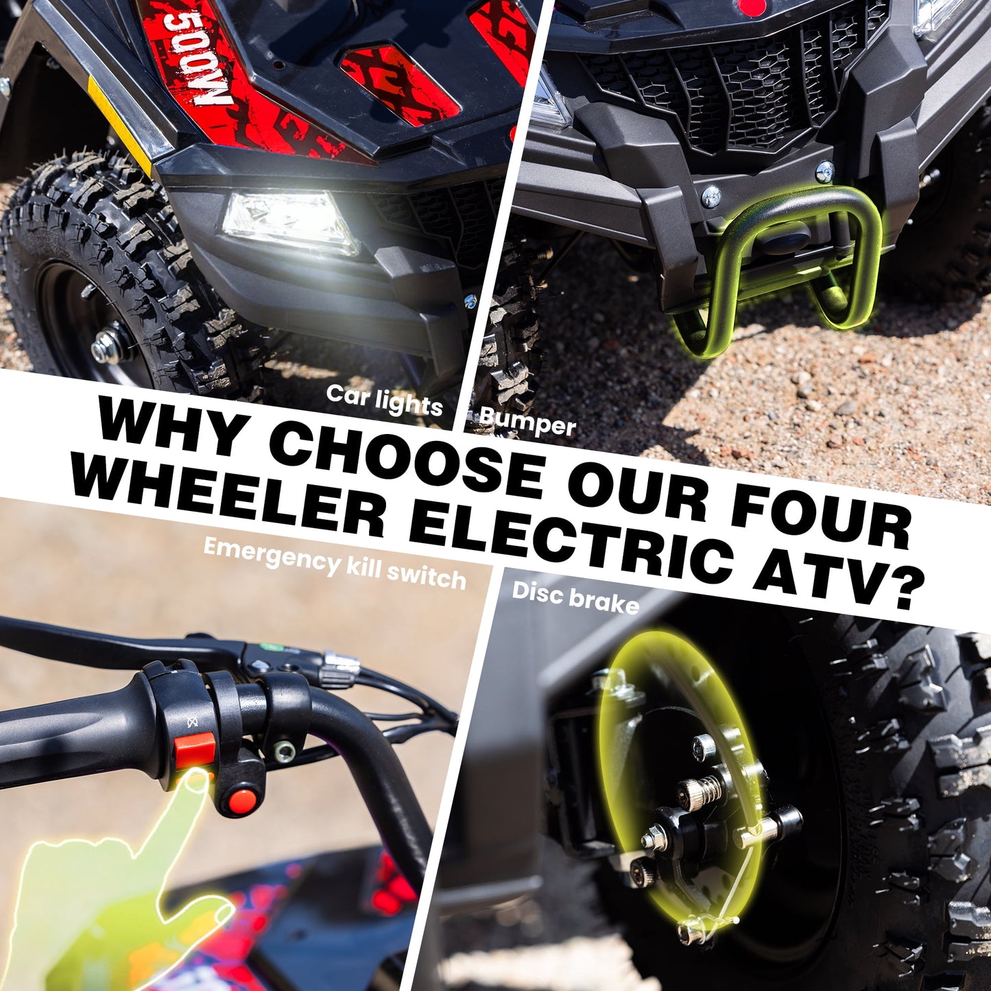 Electric Four Wheeler 36V 500W Brushless Motor,IVFJFV All Terrain Electric 4-Wheel Off-road Ride Car,Dual Speed 10 to 15MPH,Outdoor Adventure Vehicle with Stable Chassis,RED,36V 12Ah