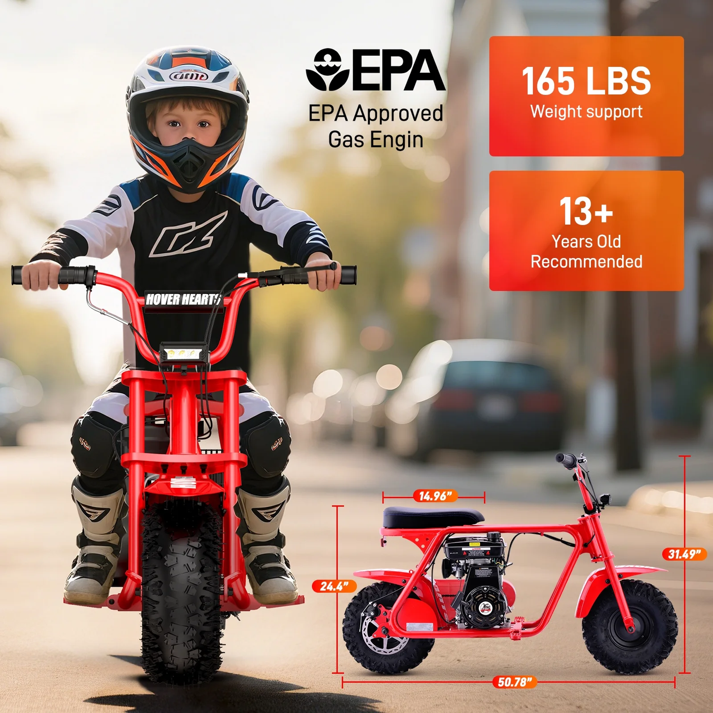 Aoemoe 99CC MB001 Gasoline Mini Dirt Bike,4-Stroke 18MPH Off Road Motorcycle, Weight Support Up to 165 LBS - Red