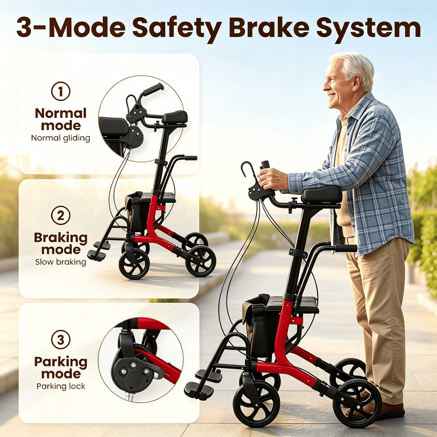 Arshin Foldable Rollator Walker with Seat for Seniors–450 lbs Heavy-Duty Support,Lightweight 19 lbs,10" All-Terrain Wheels for Indoor & Outdoor Use,Adjustable Handles,Compact Fold(Blue)