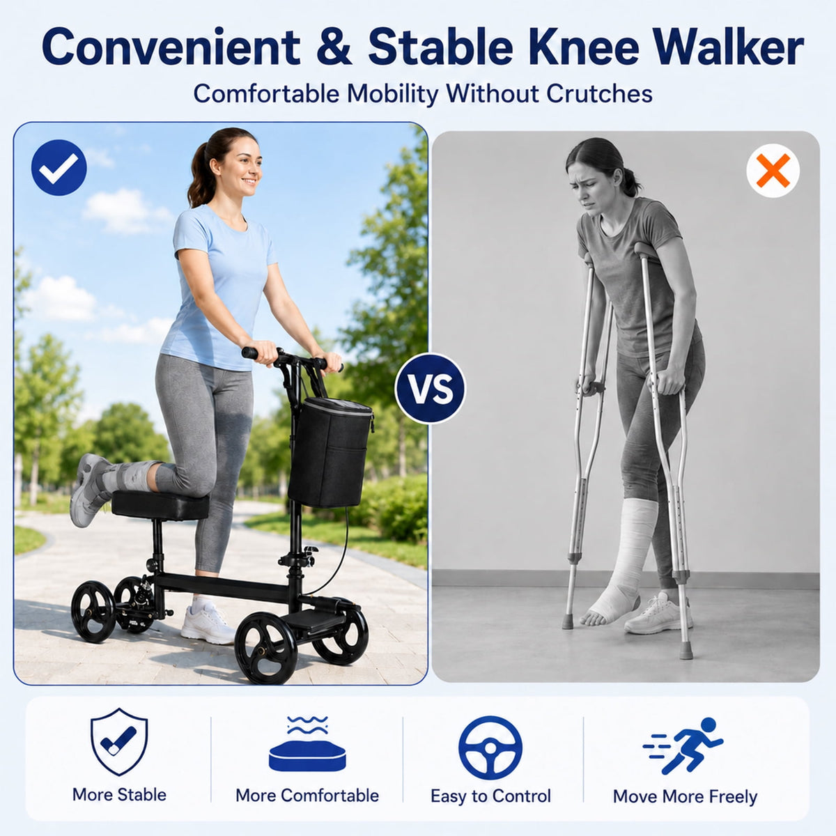 Ostrina Steerable Knee Scooter,Knee Walker Scooter for Adults with 8" Front Wheels,Foldable Knee Scooter for Foot Surgery Crutches Alternative,Purple