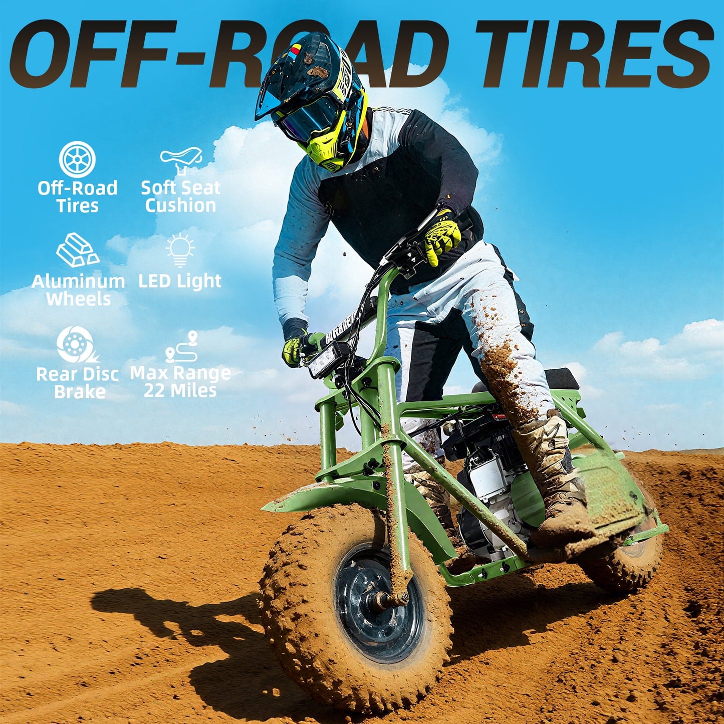 Aoemoe MB001 Gas Powered Mini Dirt Bike 99CC for Teens and Adults, 22MPH Off Road Motorcycle, Weight Support Up to 200 LBS - Green